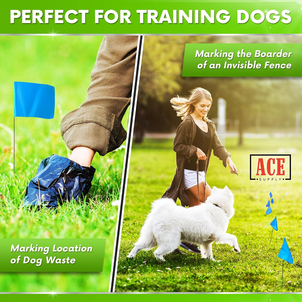 Blue Marking Flags 100 Pack - 4x5x21 Inch Blue Flags for Yard - Markers For Lawn, Irrigation, Landscaping, Survey &