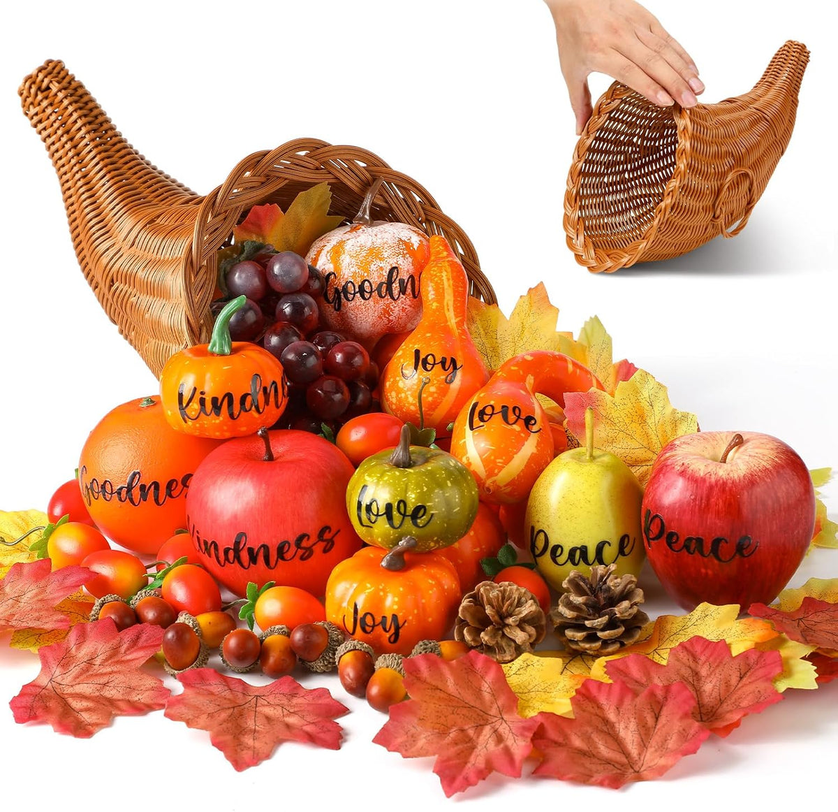 76 Pcs Thanksgiving Fall Cornucopia Basket Set Fall Table Centerpiece