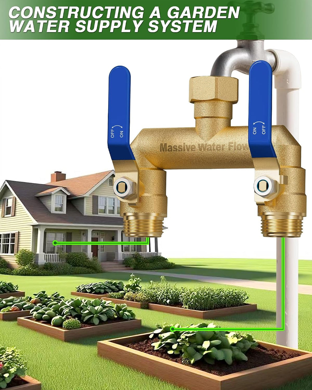Hose Splitter 2 Way Heavy Duty, Full Flow Garden Hose Splitter with 2 Long Metal Handles, Brass Rust and Freeze