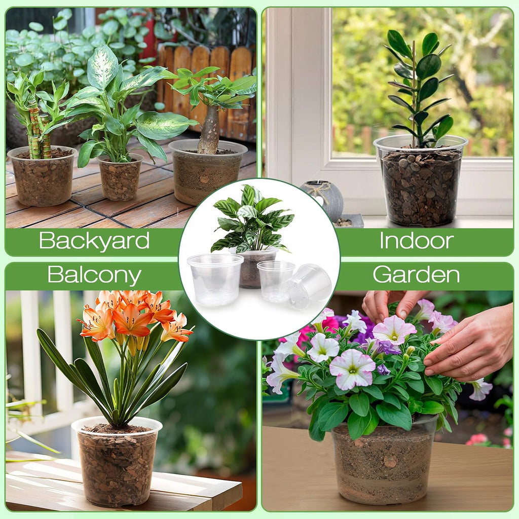 7/8/10 Inch Large Clear Nursery Pots with Drainage, 9 Pack Plastic Pots for Plants, Clear Plant Seedling Pots for