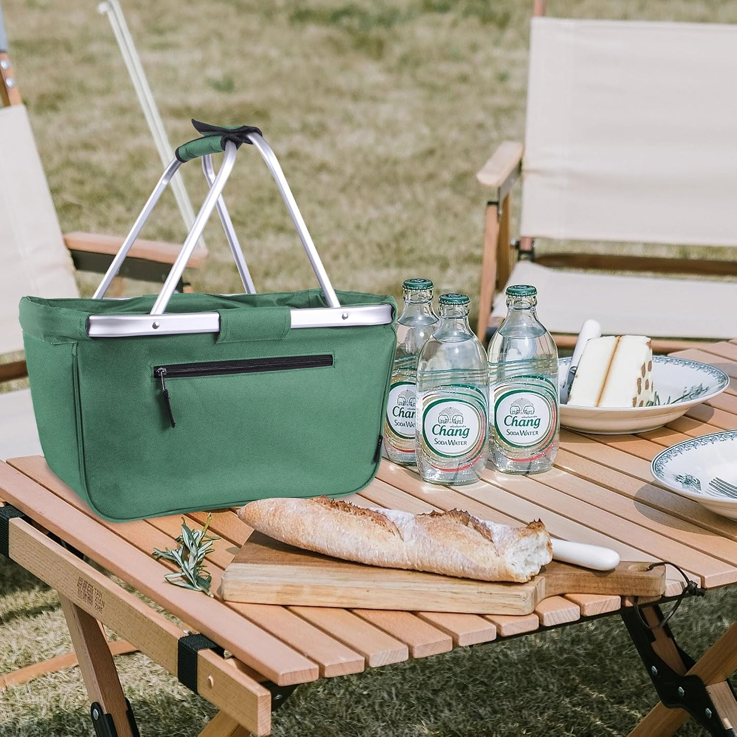 Picnic Basket, SIYUAN 24L Collapsible Market Basket with Two Handles Portable Canvas Grocery Basket Reusable Christmas