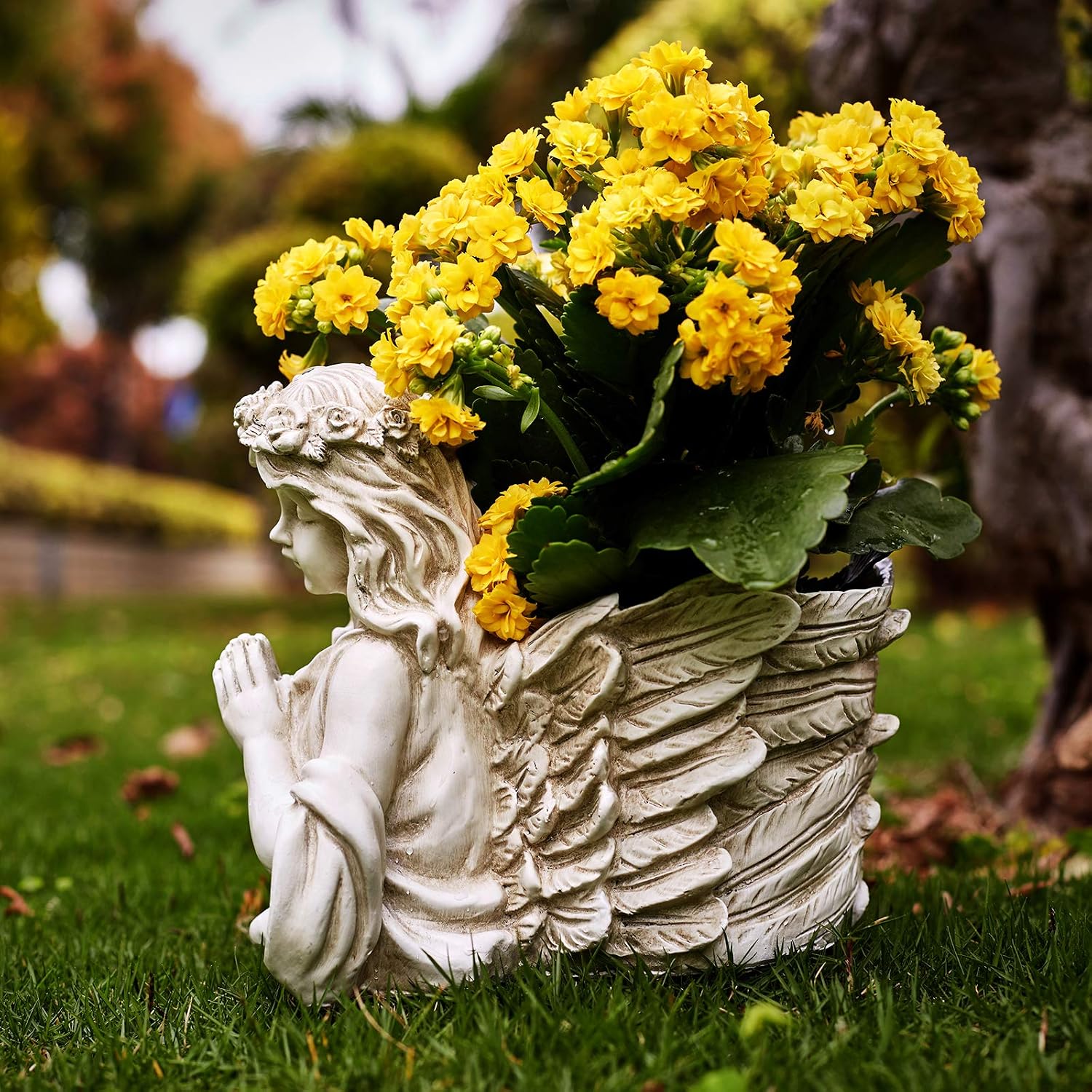 Praying Angel Bust Garden Statue Planters, Angel Wing Planters Pots Mini Vase for Patio, Lawn, Yard Art, Cemetery Grave