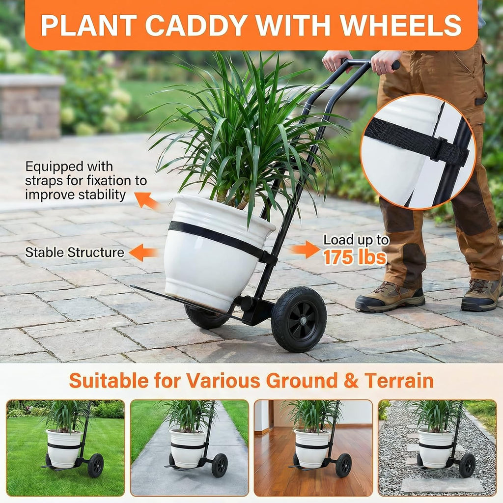 Heavy Duty Plant Caddy with Wheels, 175Lbs Adjustable Plant Dolly Cart with Grab Arm/Suction Cups/Strap, Dual