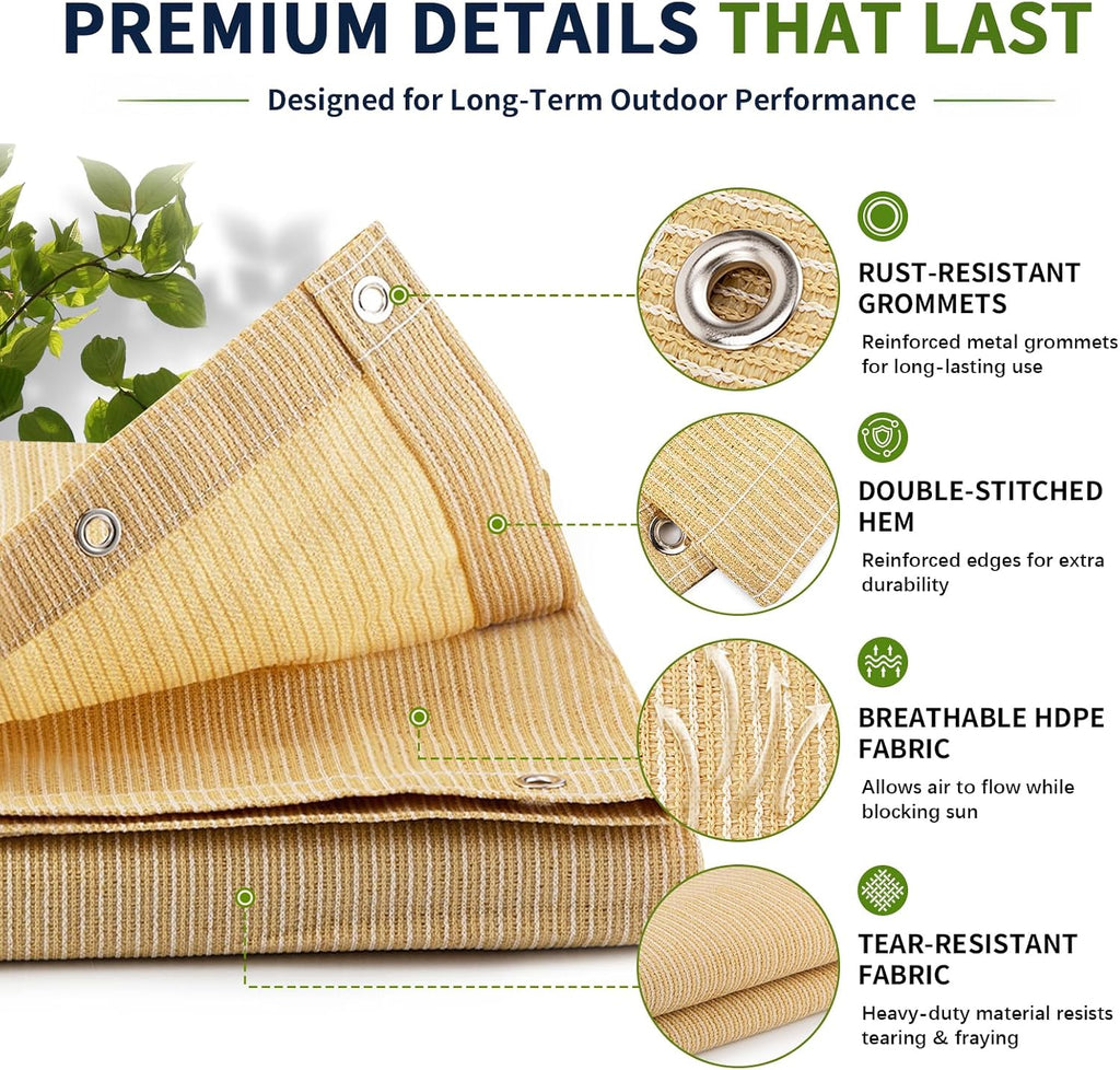 90% Outdoor Sun Shade Cloth, 6' x 6', Pergola, Deck, and Backyard Patio Sunshade with UV Protection, Heat Resistant