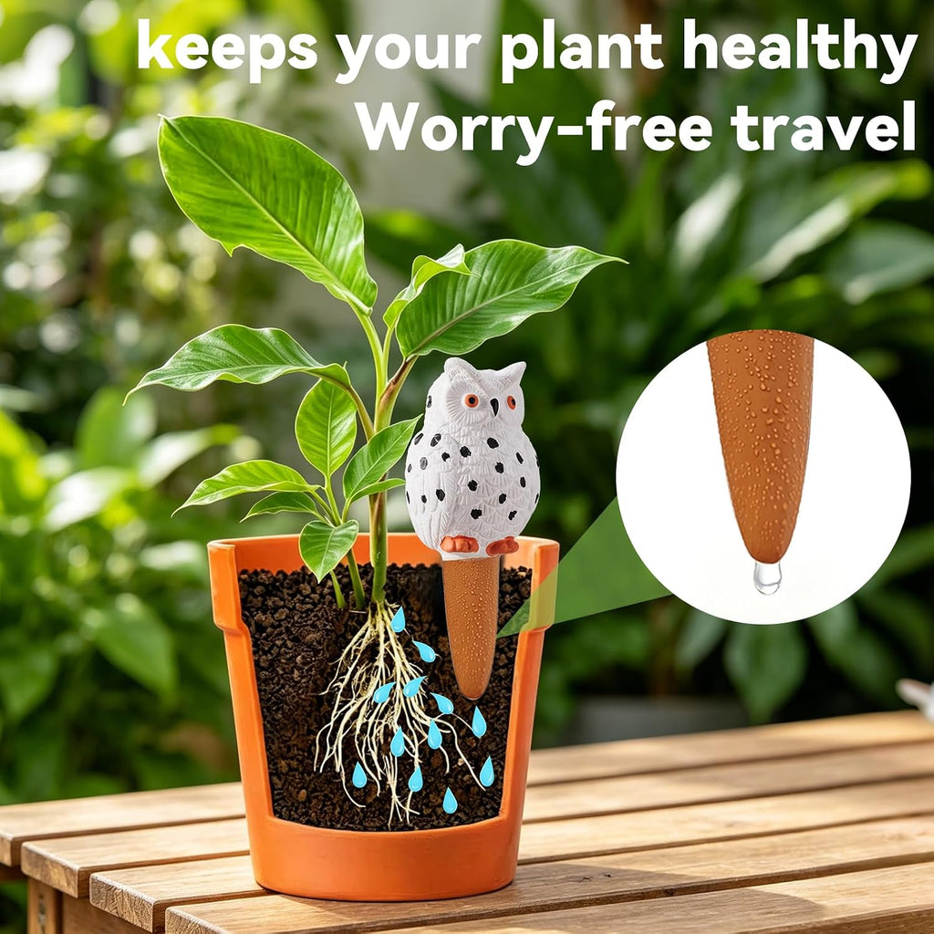 Yeswhat Self Watering Plant Spikes 4 Pack, Terracotta Owl Automatic Plant Waterer for Indoor Outdoor Plants, Slow