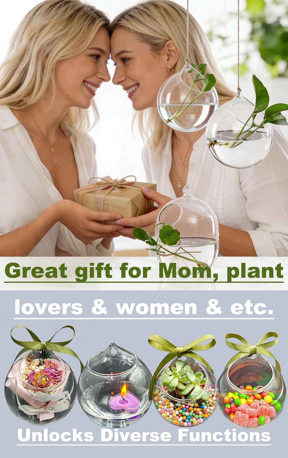 3 Pack Hanging Propagation Stations with Care Tool Kit (Squeeze Bottle & Tweezers Included), Glass Wall Planters for