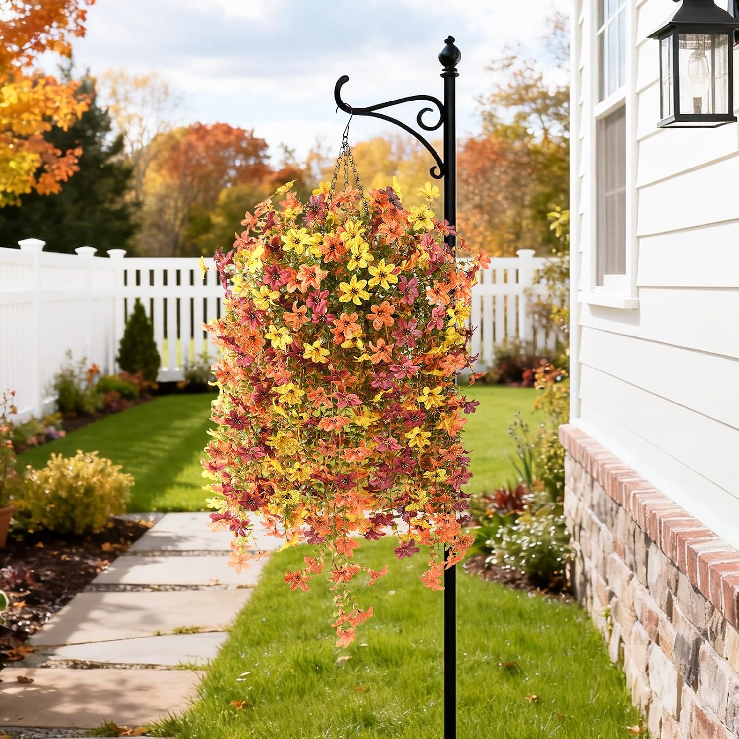INQCMY Artificial Fake Hanging Flowers Plants for Outdoor Fall Decoration | 2PCS Faux Silk Daisy with Eucalyptus