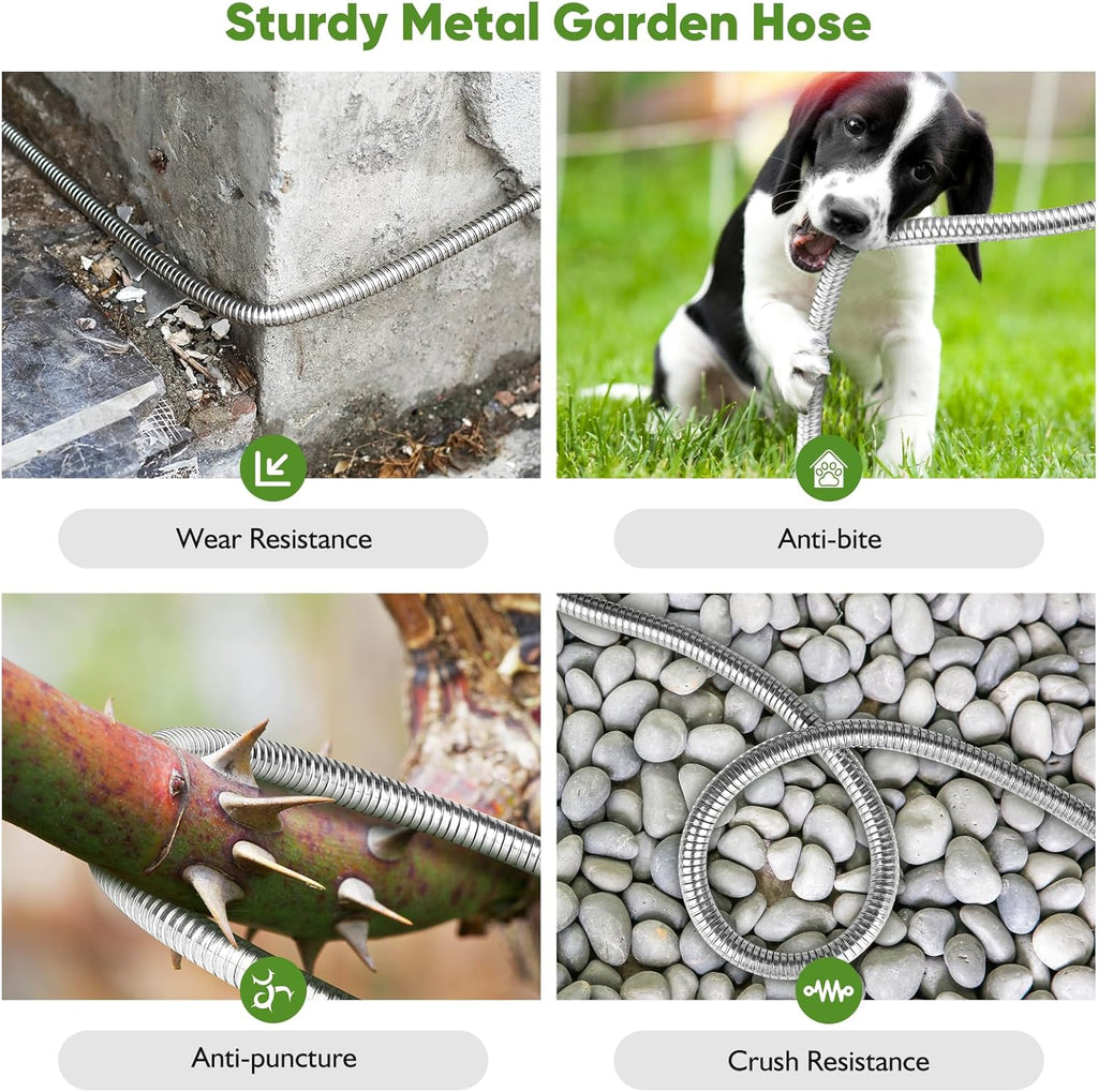 Rcfunkid Garden Hose 100FT No-Kink Metal Hose With 10 Function Nozzle Tough | Stainless Steel Water Hose, Leak-proof