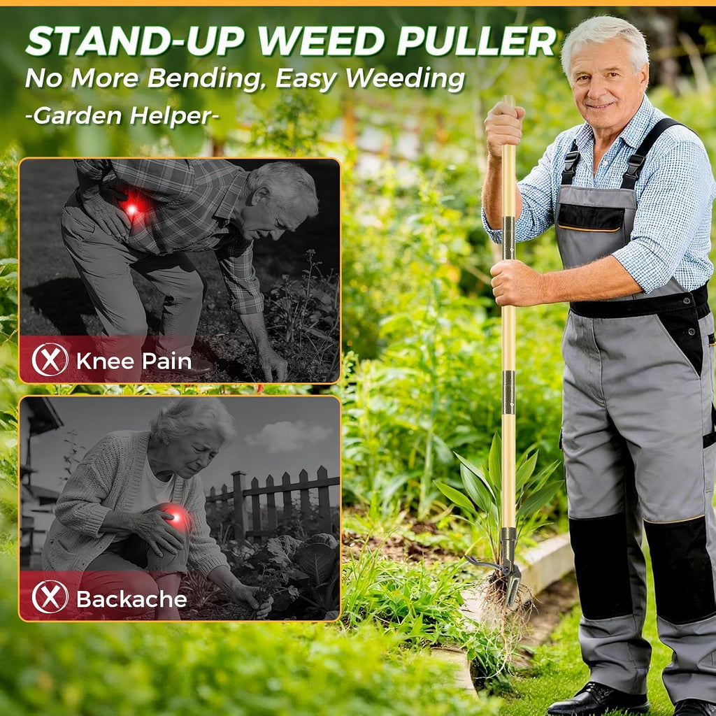 Weed Puller Tool, Stand Up Heavy Duty Weed Remover Tool with Long Handle – 4-Claw Steel Head Weeder for Dandelions