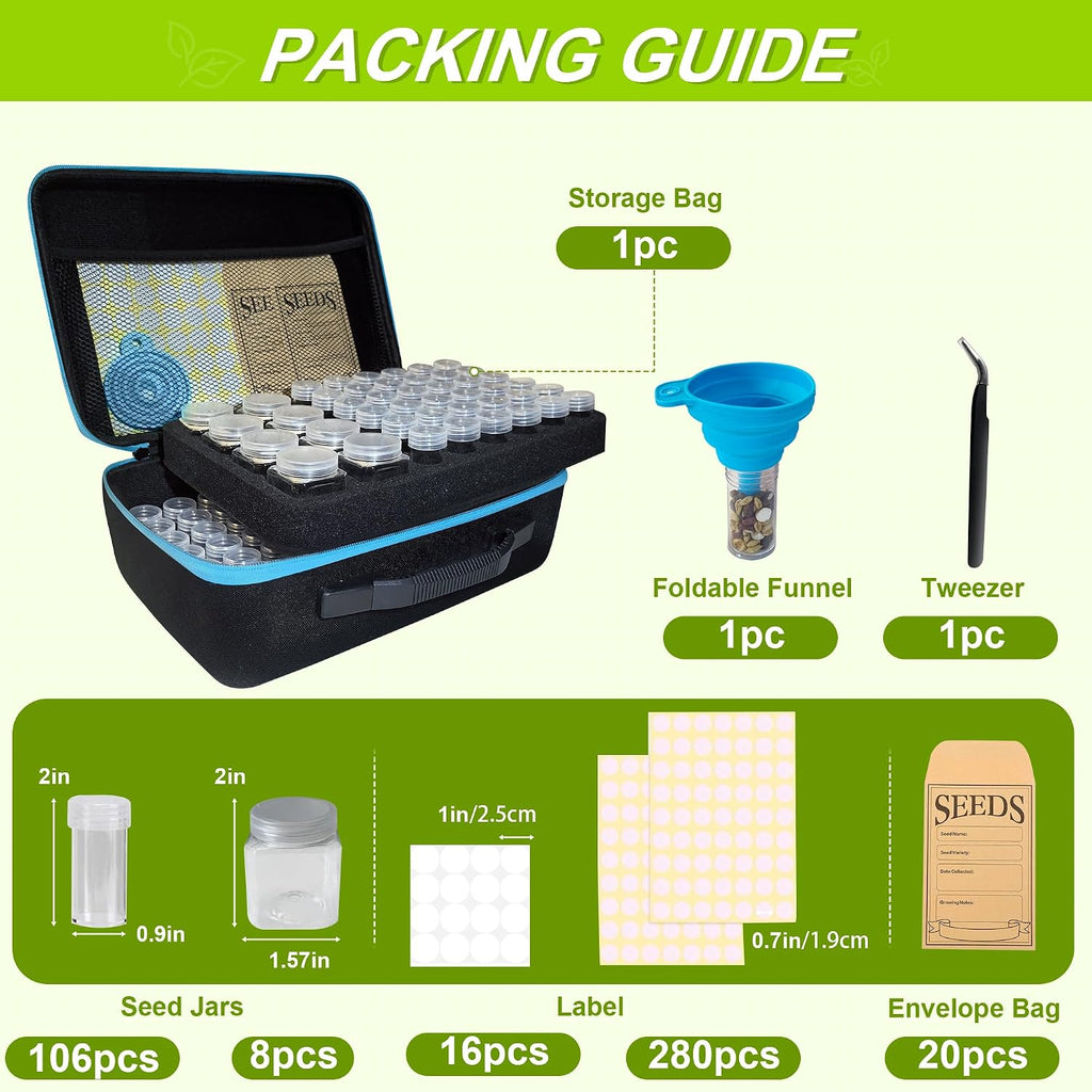 114 Slots Seed Storage Organizer Box with 20 Envelopes, Large Capacity Seed Storage Container with Zipper Bag, Label