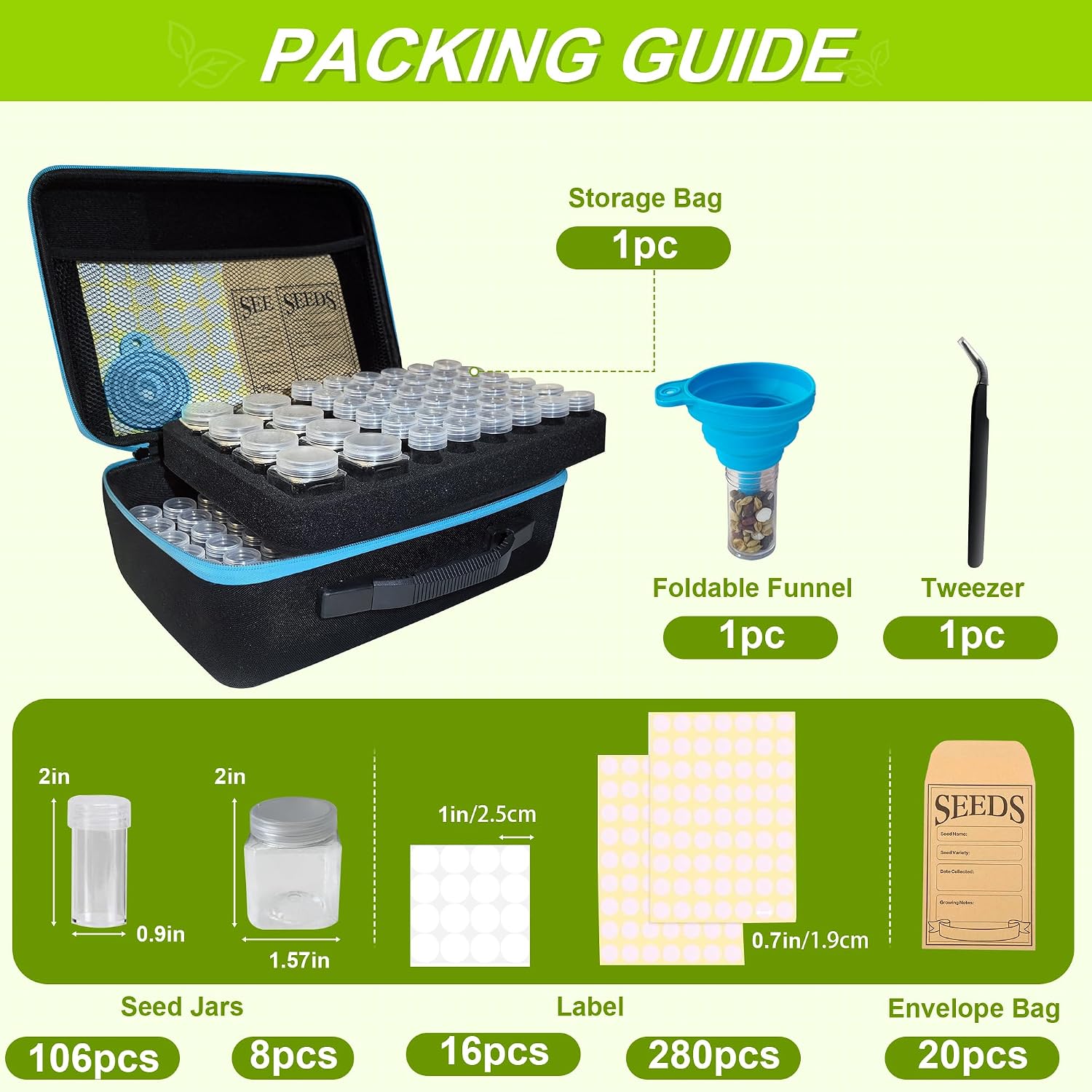 114 Slots Seed Storage Organizer Box with 20 Envelopes, Large Capacity Seed Storage Container with Zipper Bag, Label