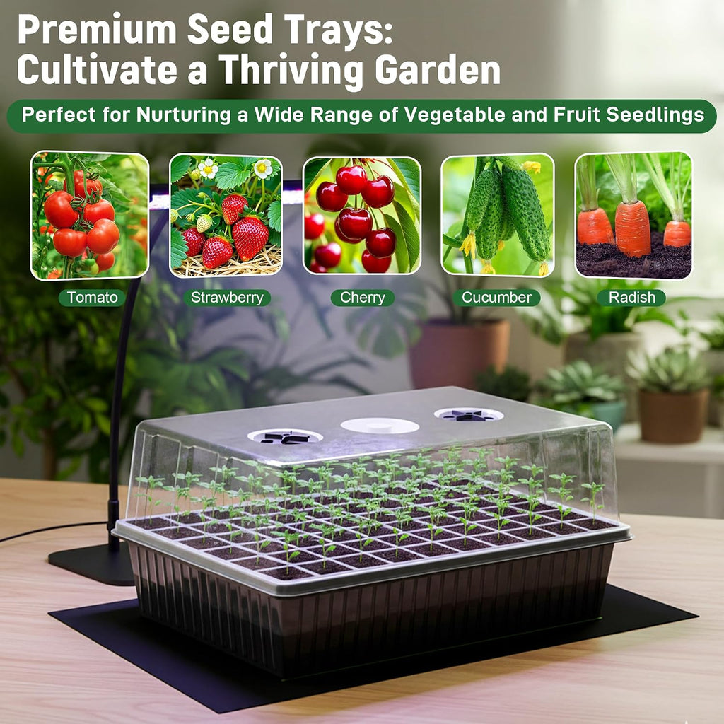 DazSpirit Seed Starter Kit, 60-Cell Tray with Grow Light and Heat Mat | Self-watering seedling tray with humidity dome