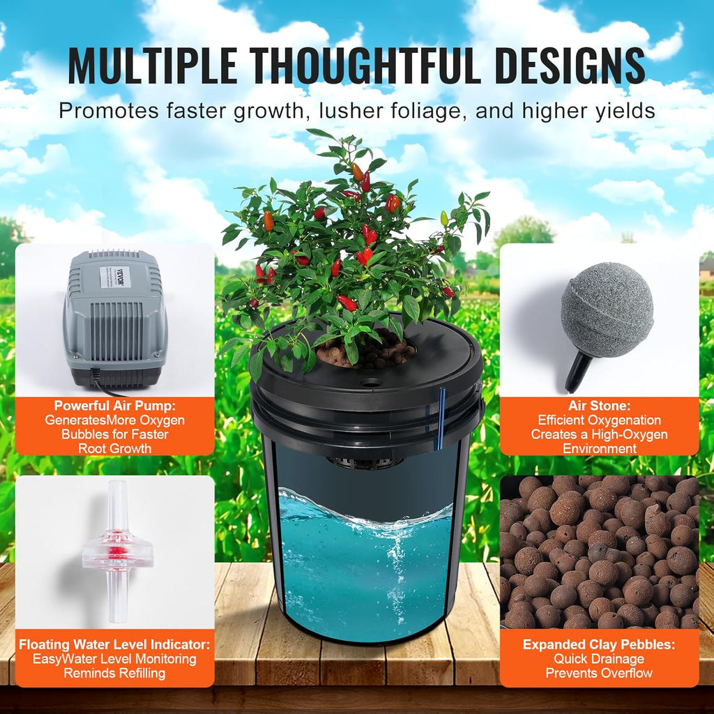 VEVOR DWC Hydroponic System, 5 Gallon 8 Buckets, Deep Water Culture Growing Bucket, Hydroponics Grow Kit with Pump, Air