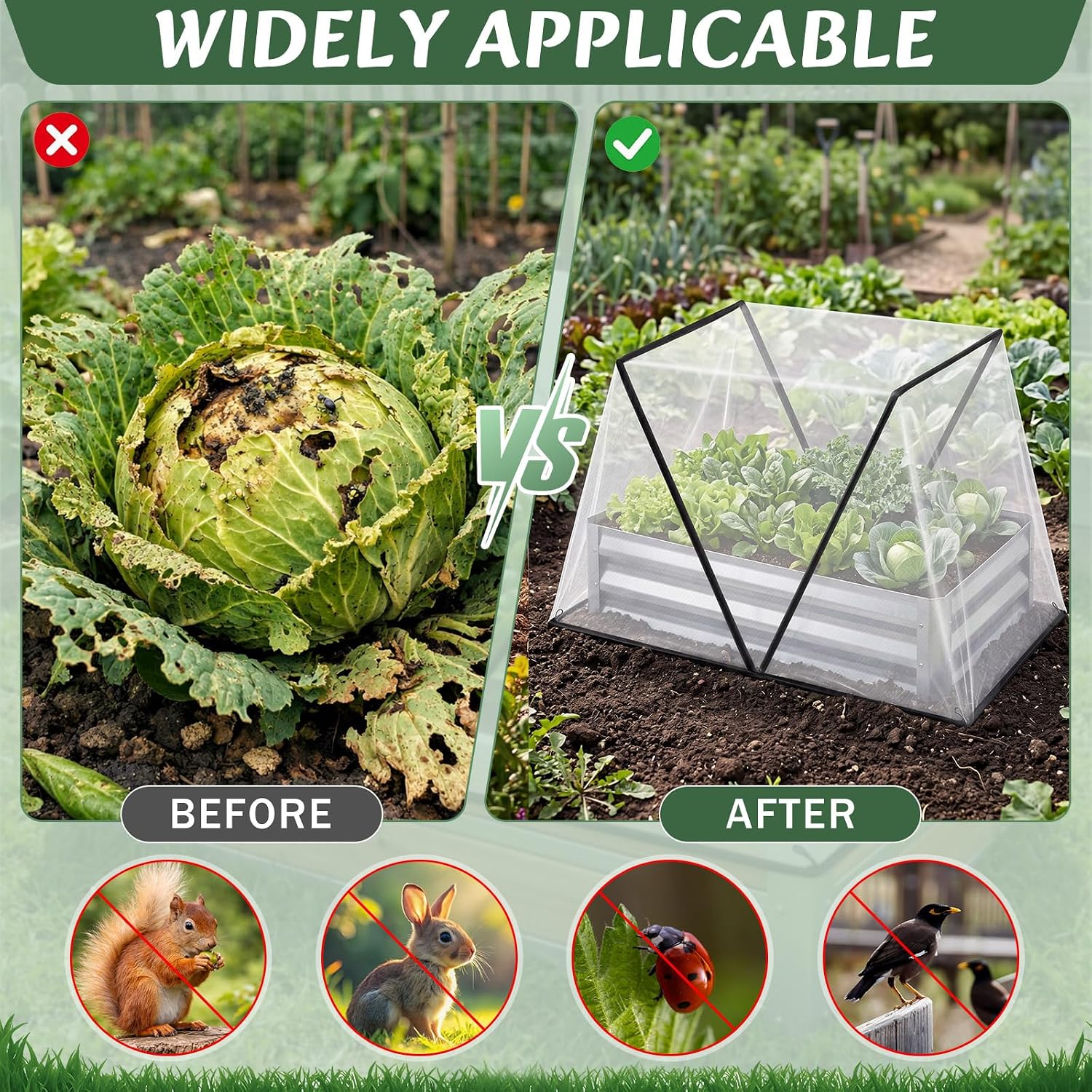 2 Pack Foldable Garden Bed Covers for Raised Beds, 55.1 x 27.6 x 23.62 in Mesh Plant Protector Net for 4 x 2 ft Beds