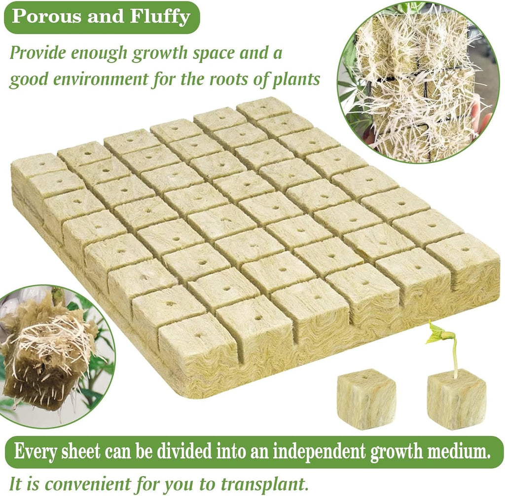 Halatool 2 Inch Rockwool Cubes for Hydroponics, 96 Plugs Seed Starter Cubes | High Germination Rate for Vegetables &