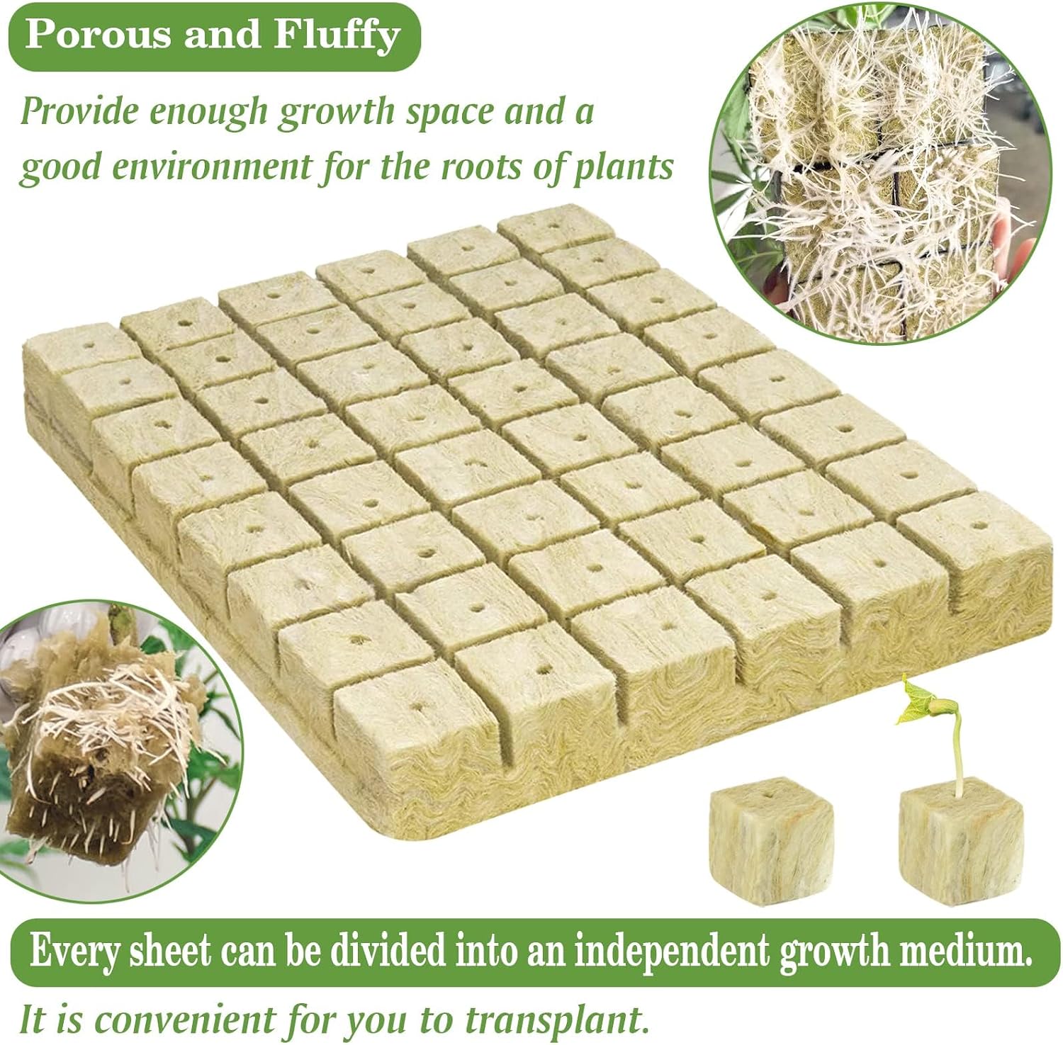 Halatool 2 Inch Rockwool Cubes for Hydroponics, 96 Plugs Seed Starter Cubes | High Germination Rate for Vegetables &