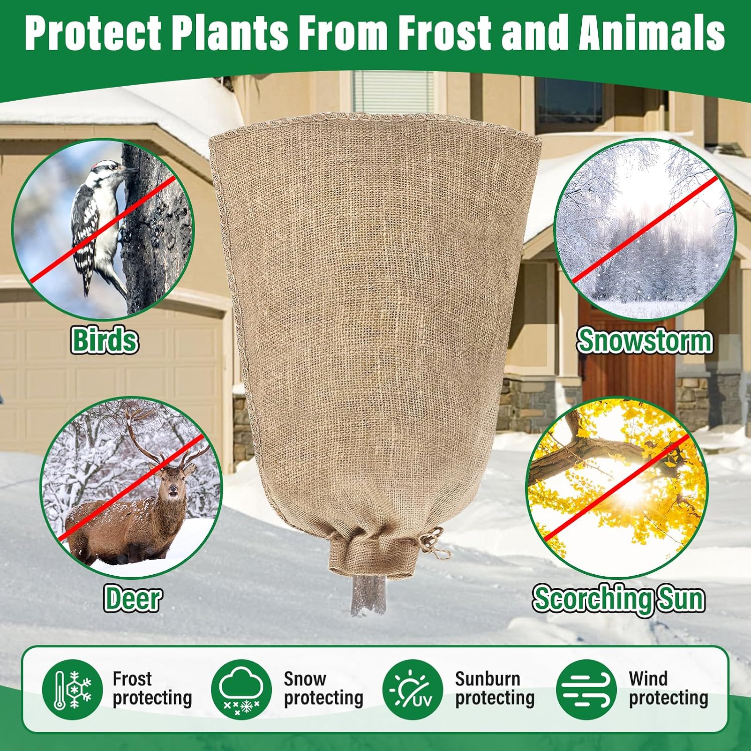 Riare 4 Packs 45 × 70 Inch Large Winter Plant Cover Bags with Drawstring