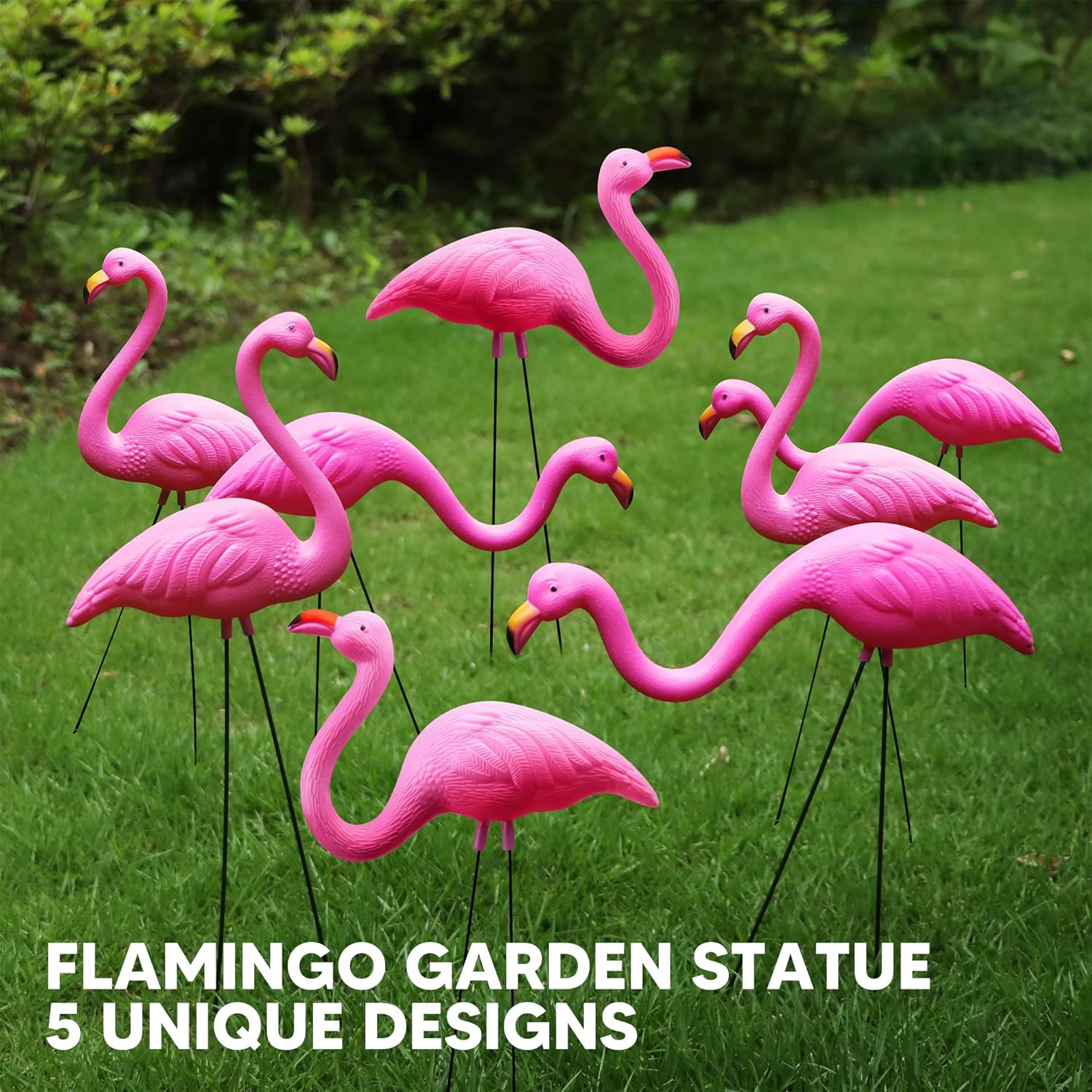 JOYIN 10 Pack Small Yard Flamingos Ornament Stakes, Mini Pink Flamingo Yard Decorations, Mini Lawn Plastic Flamingo