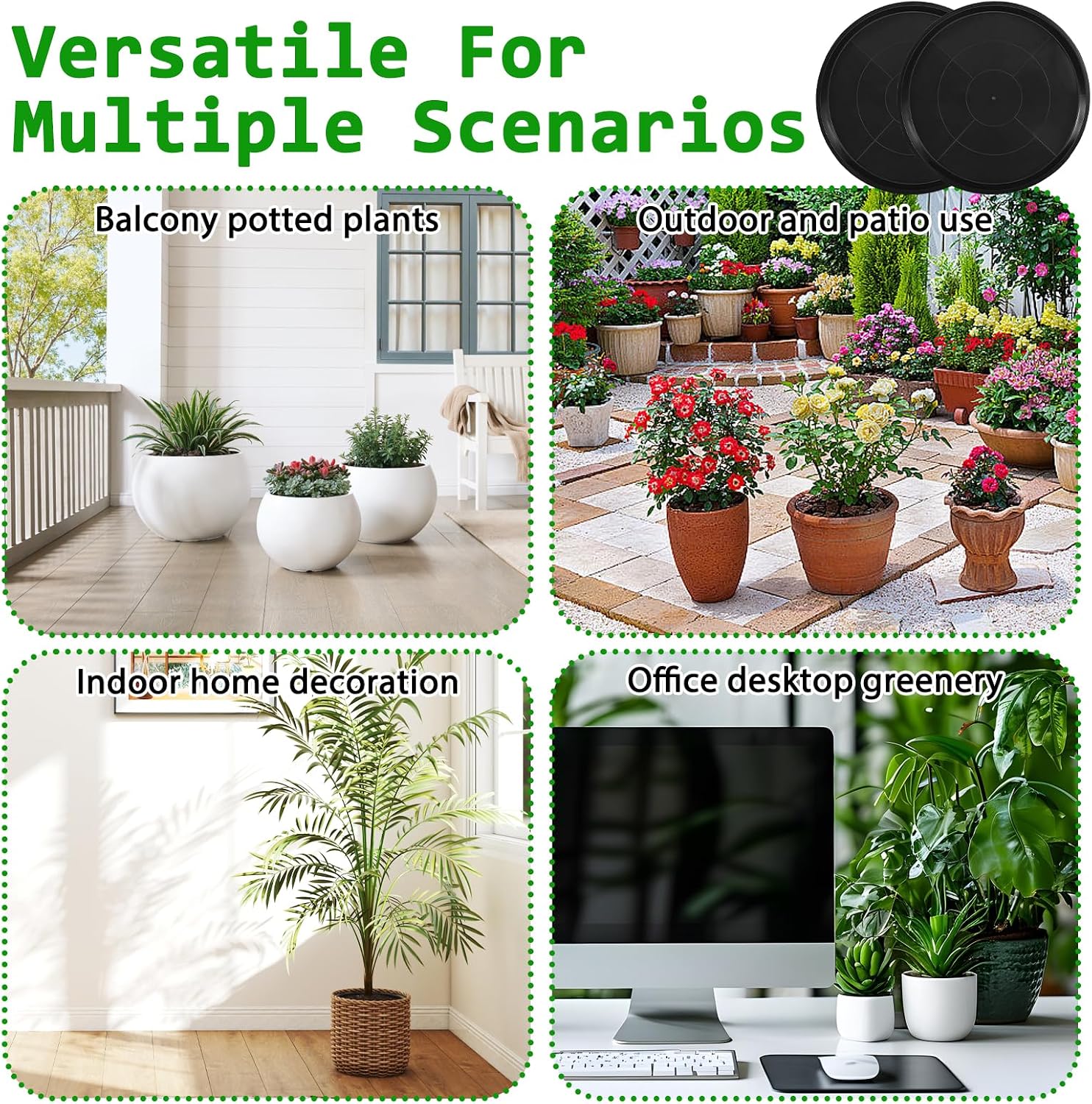 15 Pack Black Plastic Plant Saucers, 15.74 Inch Round Flower Pot Trays, Heavy Duty Plant Drip Trays for Flower Pots
