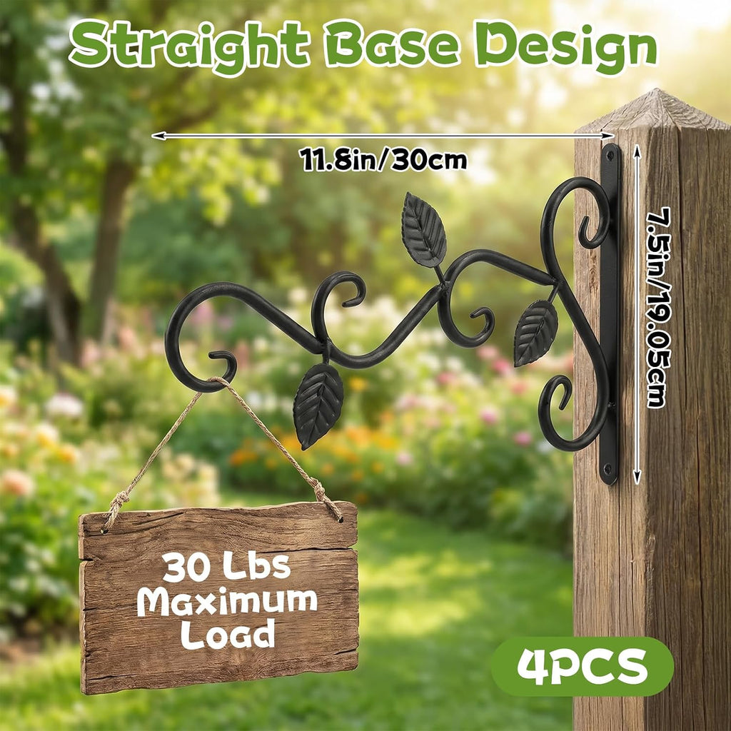4 Pcs Plant Hangers Outdoor for Wall Mount Hangers Iron Bracket Plant Hanger Bracket Rust Resistant Black Hook for Bird