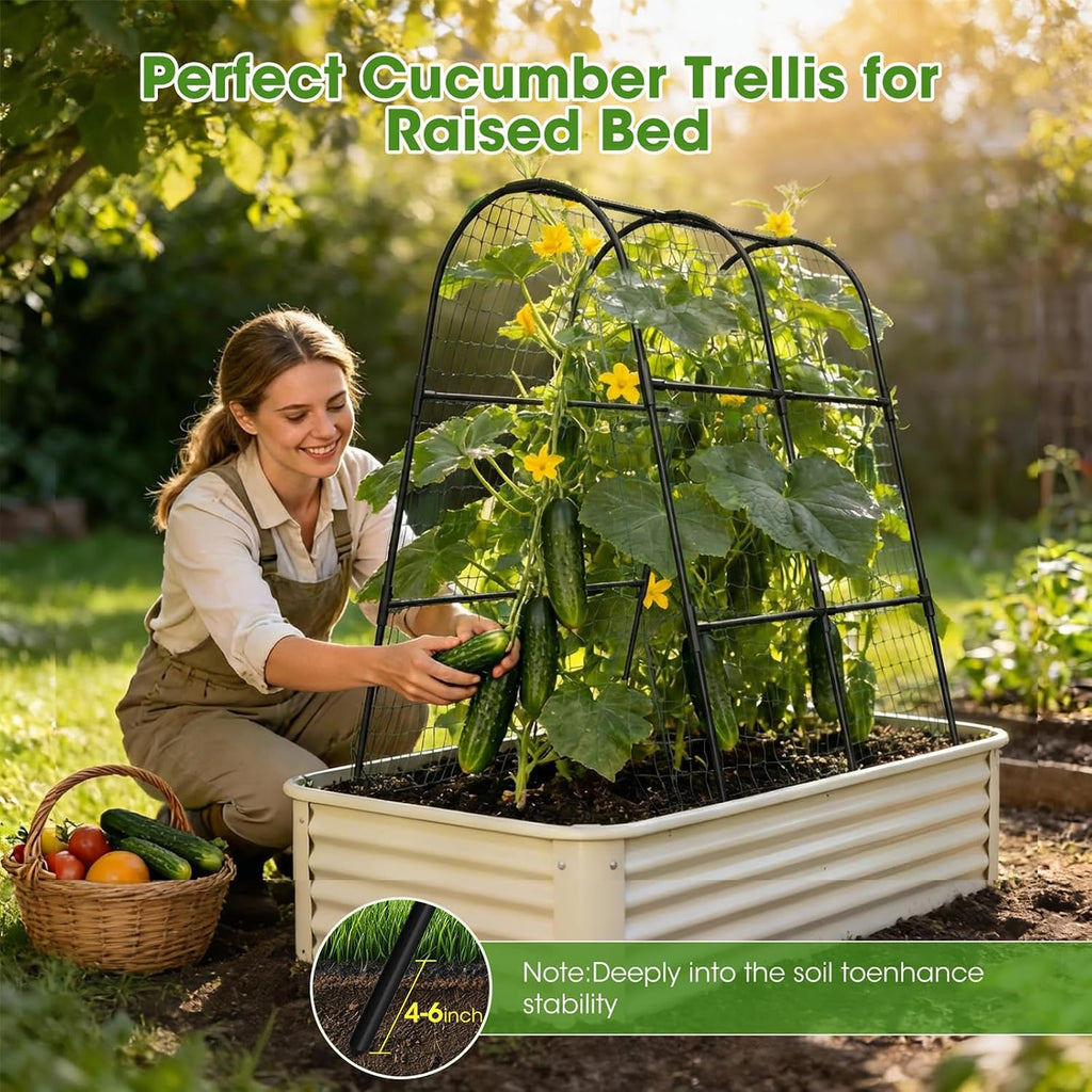 Cucumber Trellis for Raised Bed,U-Shape Garden Trellis for Climbing Plants Outdoor, Metal Arch Vegetables Trellis