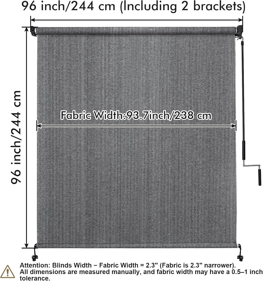 Outdoor Roller Shade 8' W x 8' H, Gray Exterior Cordless Patio Shades Roll Up Blinds with Spliced Pole Design, (2