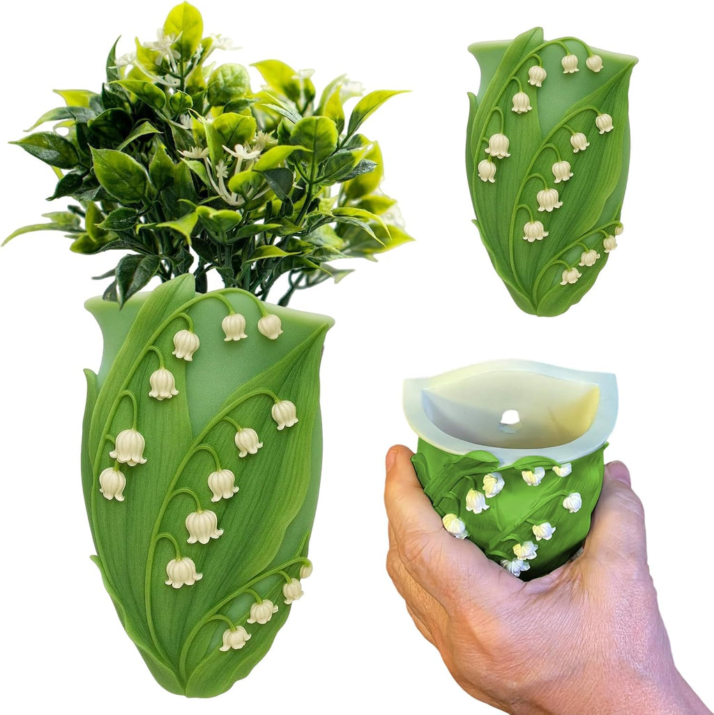 Lily of the Valley Wall Planter – Also Known as Mary’s Tears – Ibis and Orchid Designs – Hand Painted Bonded Marble – 7