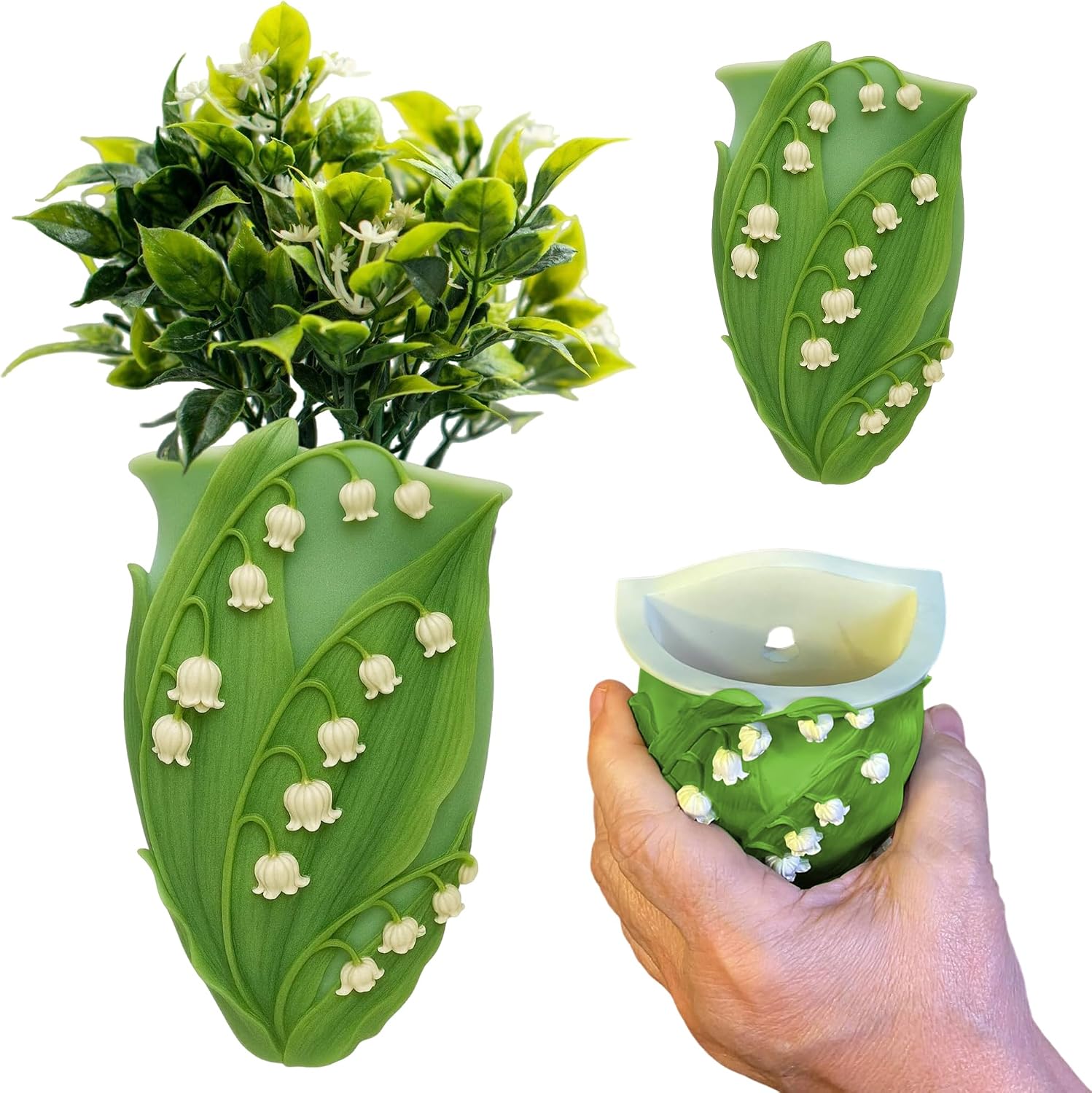 Lily of the Valley Wall Planter – Also Known as Mary’s Tears – Ibis and Orchid Designs – Hand Painted Bonded Marble – 7