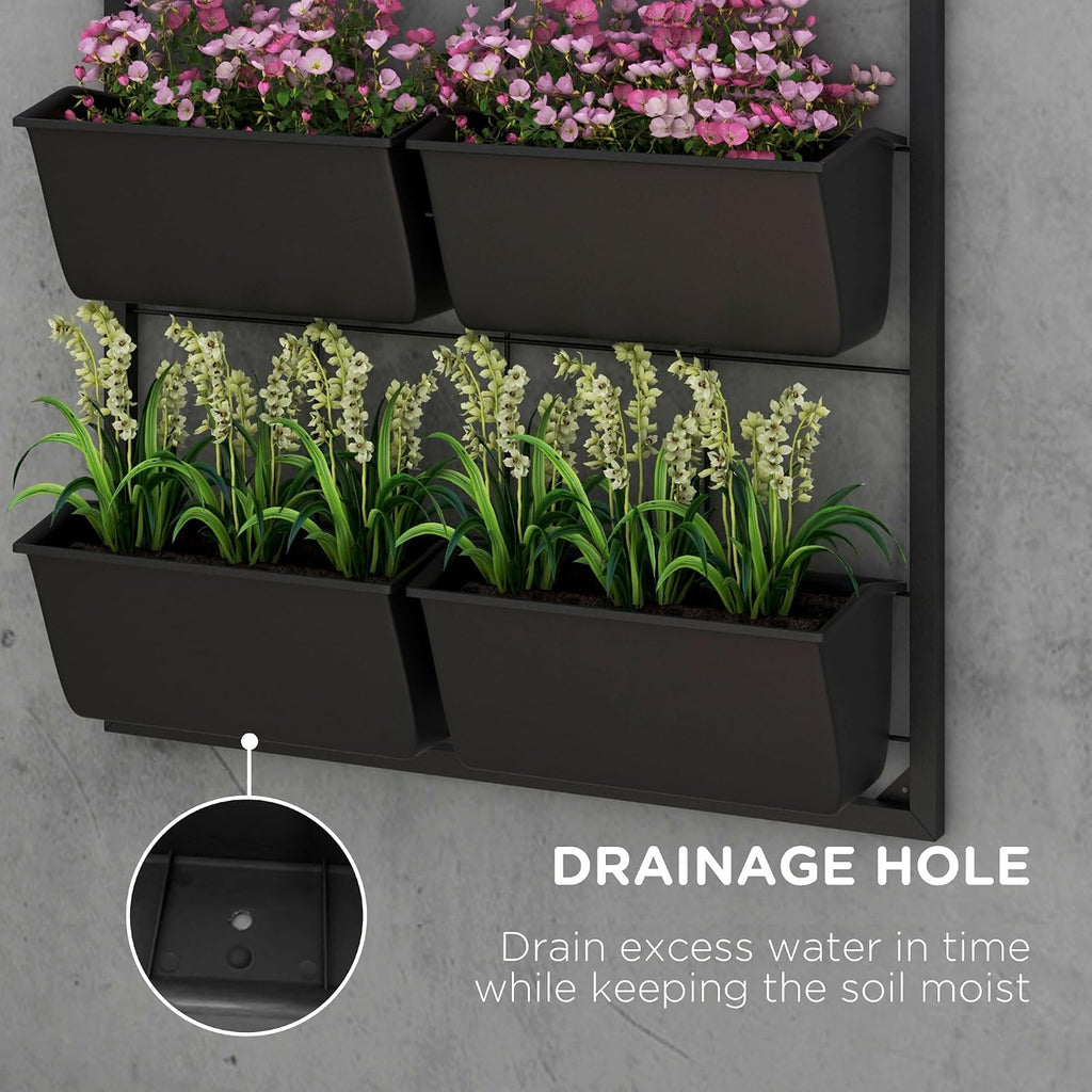 Outsunny 3-Tier Wall Planter w/ 6 Pots, Outdoor Hanging Planter, Black | Indoor Outdoor Use, Self-Draining