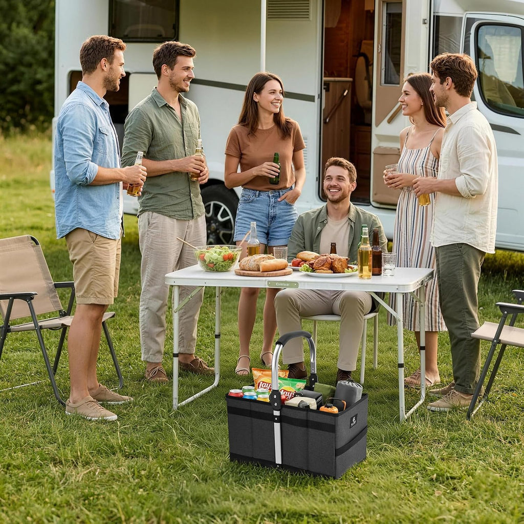 ALLCAMP Collapsible Basket - Folds to 9.8" L x 9.6" W x 2.75" H | 27L Large for Picnic, Grocery, Laundry | Portable