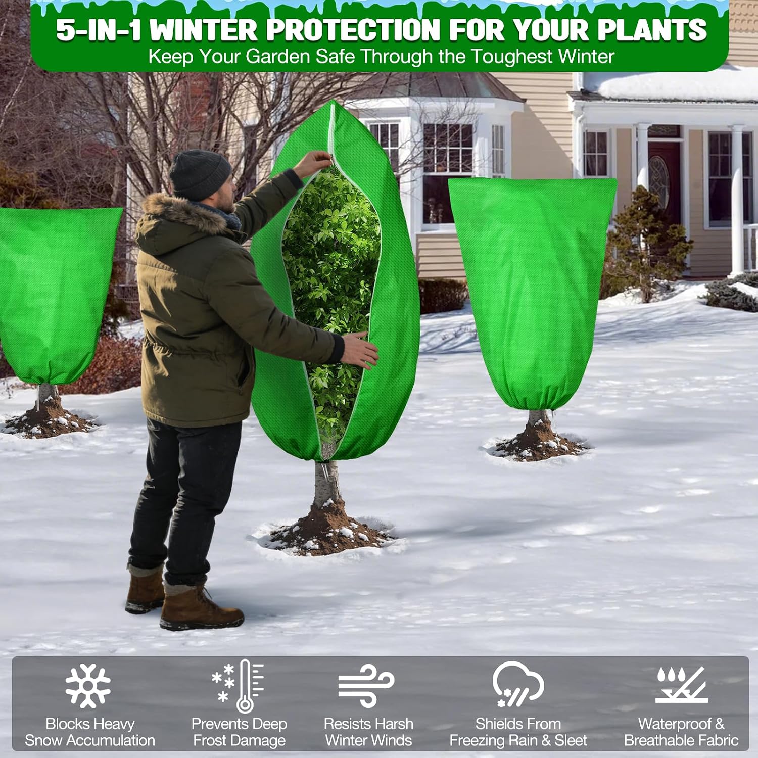 2pcs Reusable Winter Frost Plant Cover Freeze Protection, 47.2"x72" Large Frost Plant Cover for Winter Outdoor