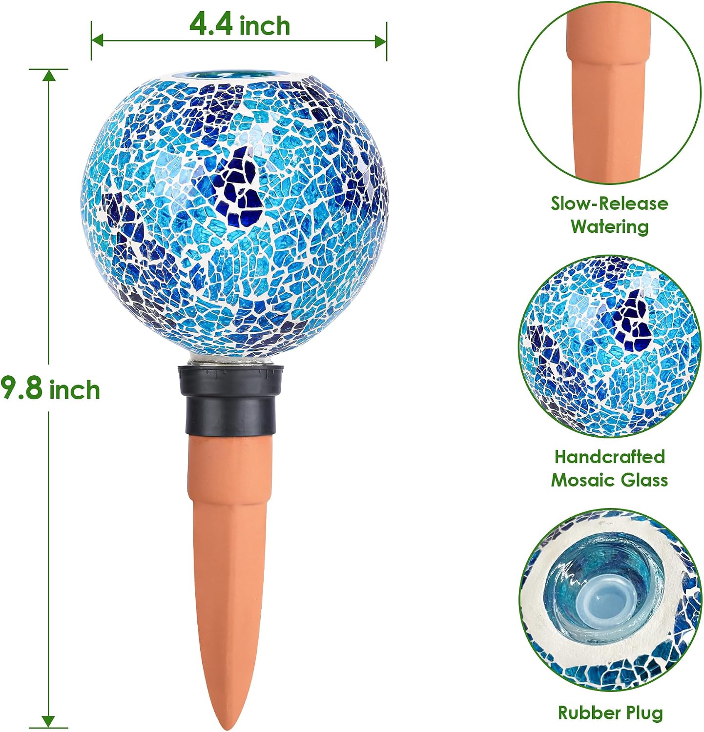 Terracotta Watering Spikes Mosaic Plant Watering Globes 2 Pack | Automatic Plant Waterer for Indoor, Outdoor & Garden