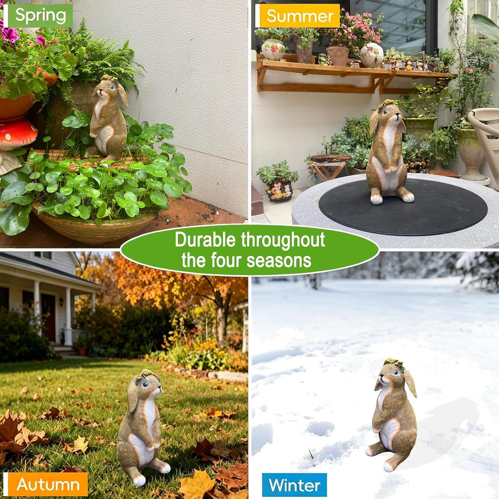 Lonyin Rabbit Garden Statue, Bunny Animal Figurines Indoor Outdoor Statues | Weather Resistant Flower Bunny for Yard