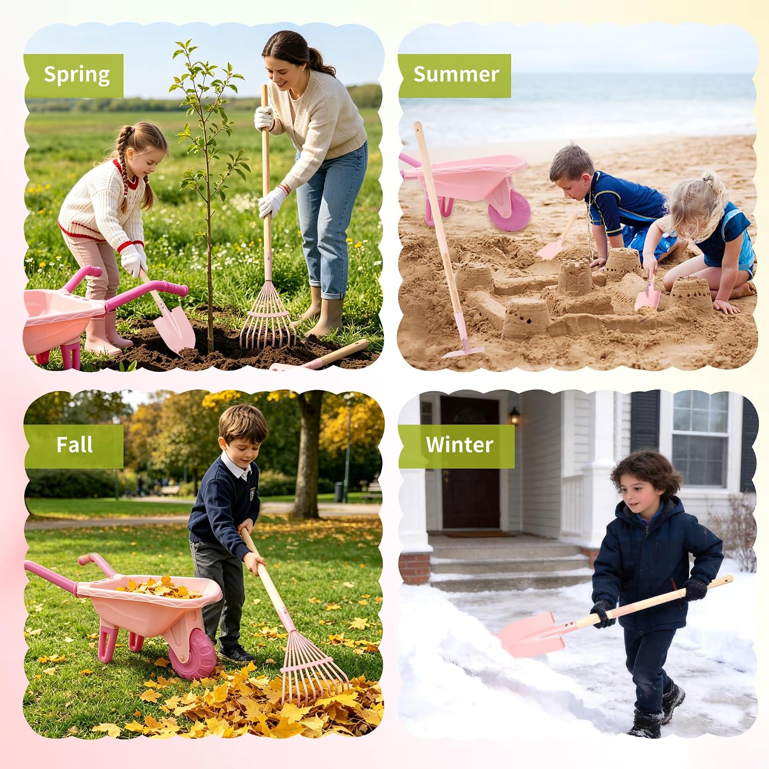 Kids Gardening Set with Wheelbarrow Birthday Gifts | Metal Kid Gardening Tools Set with Long Handle Tool, Hand Tool &