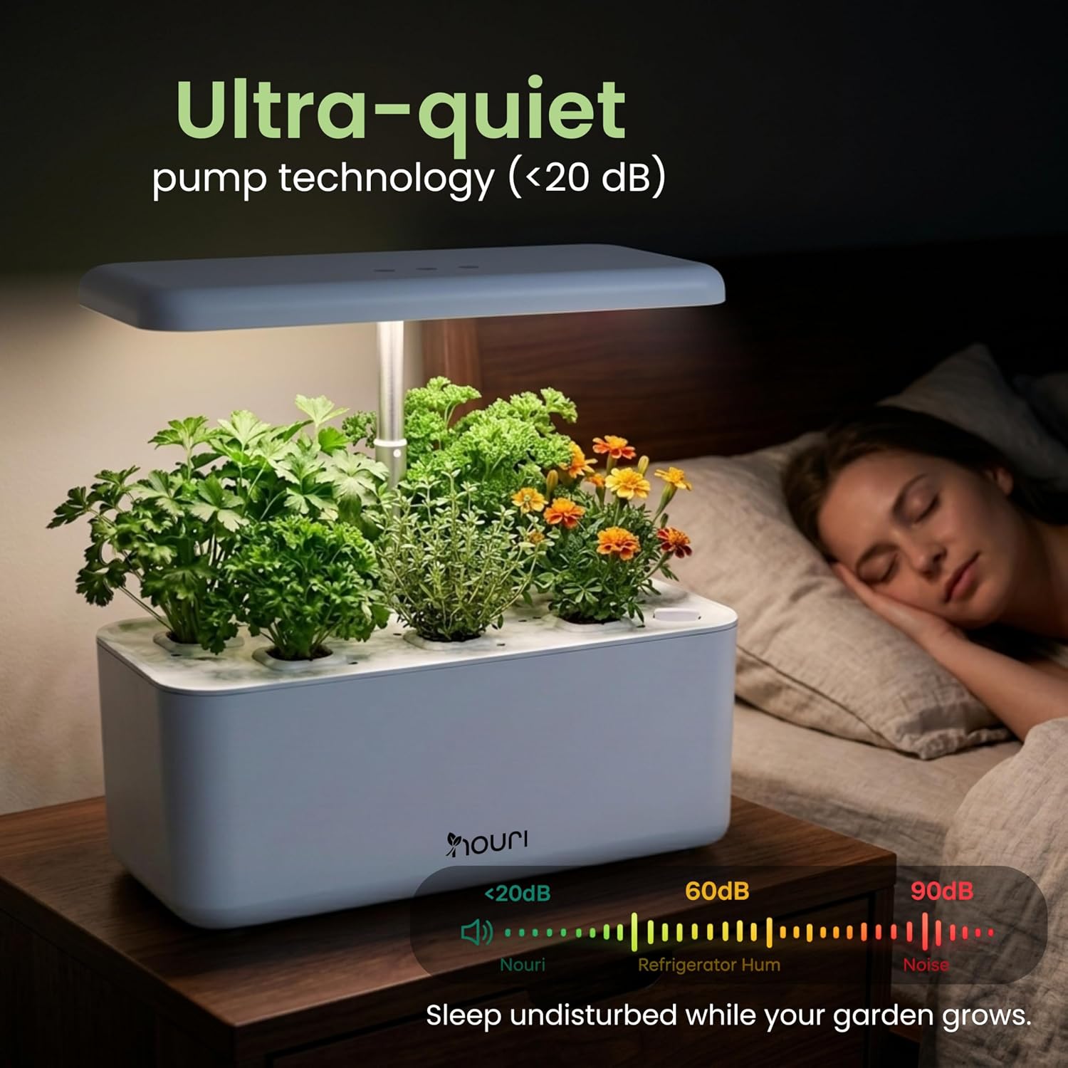 Nouri Hydroponics Growing System, 7 pod Smart Indoor Herb Garden Kit with LED Grow Lights, Hydroponic Herb Garden