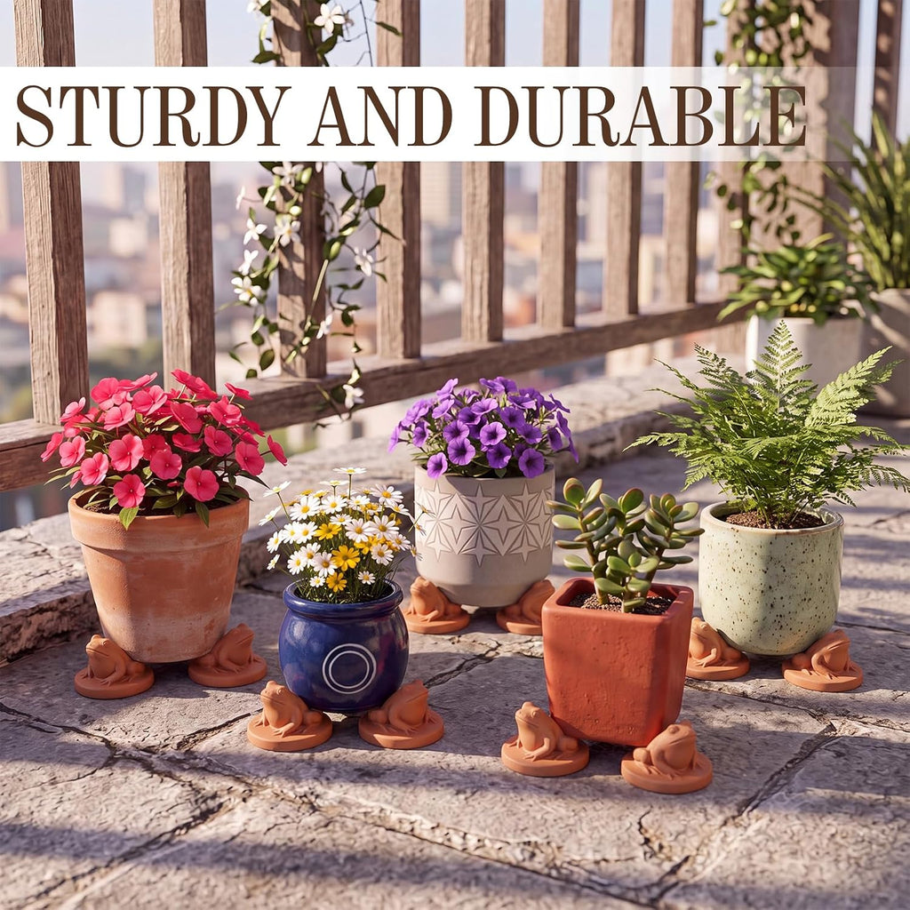 LemonRoad 12 Set Frog Pot Feet for Outdoor Planters, Terra Cotta Cement | 2.4" H, Animal Plant Pot Risers for 14"-20"