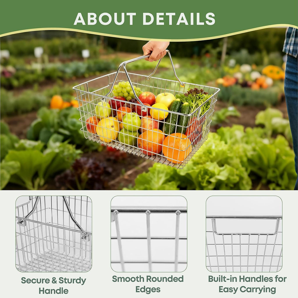 Wire Harvest Basket, Kitchen Organizers and Storage with Foldable Handle - 15.0"x9.8"x6.9" Portable Stainless Steel