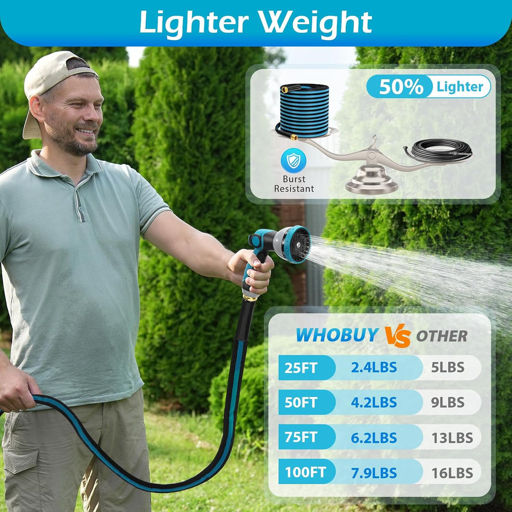 100FT Non-Expandable Garden Hose, Flexible Water Hose with Spray Nozzle, Kink-Resistant, Leakproof 3/4" Brass