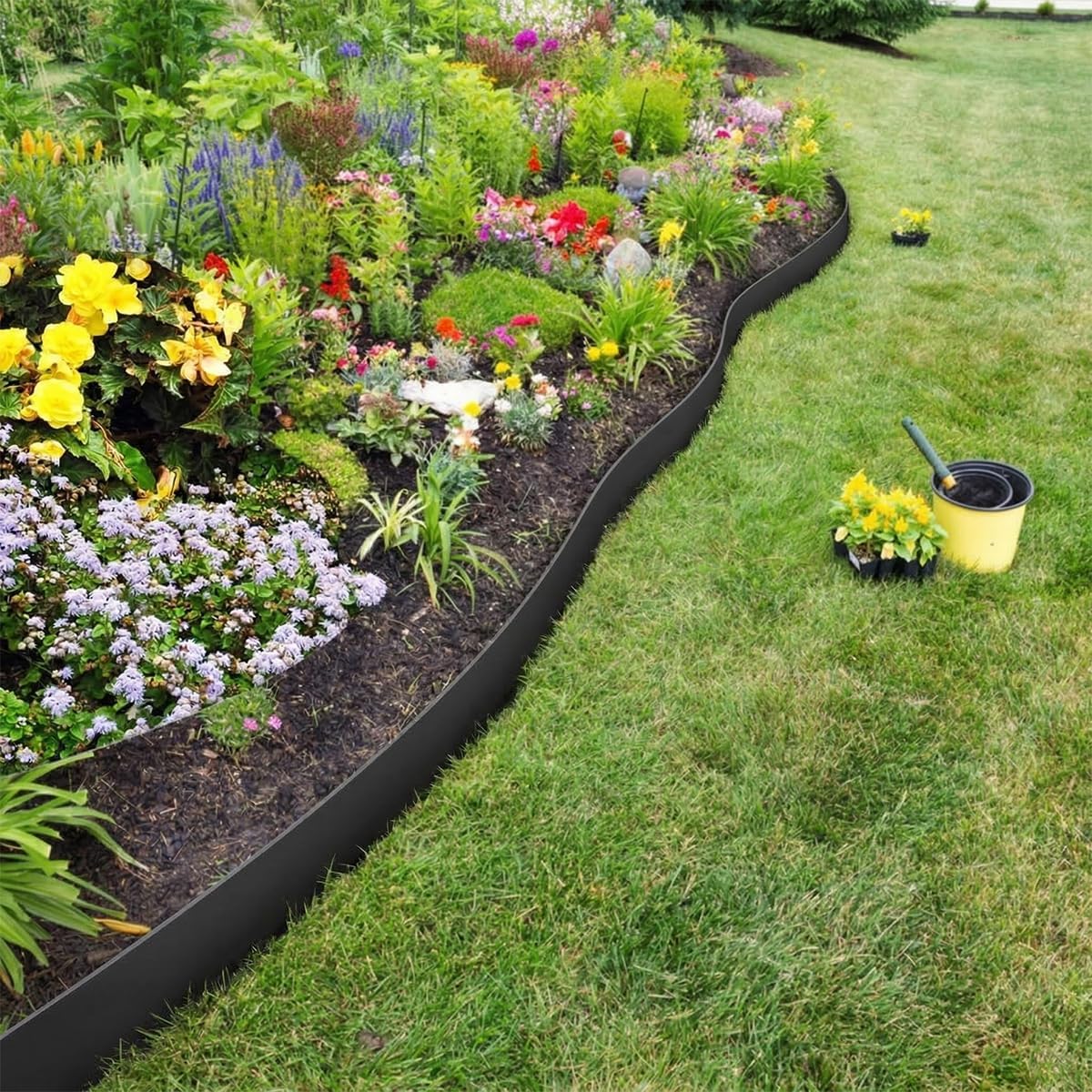 Landscape Edging Border 120FT, 4IN Tall Plastic Garden Edging | Lawn Edging Kit with 180pcs Spikes, Tool-Free Flexible