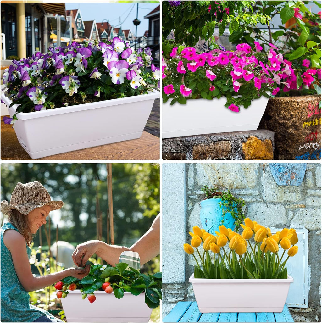 CHUKEMAOYI Window Box Planter, 7 Pack Plastic Vegetable Flower Planters Boxes 17 Inches Rectangular Flower Pots with