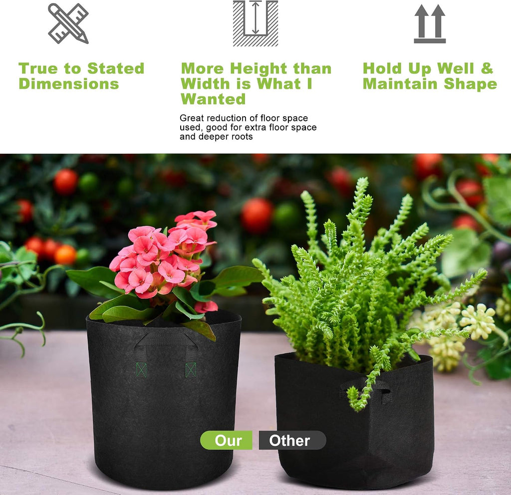 GreenTiger Tall Grow Bags, 8-Pack 5 Gallon Grow Pots with Handles, Improved 300G Thickened Aeration Fabric Deep Plant