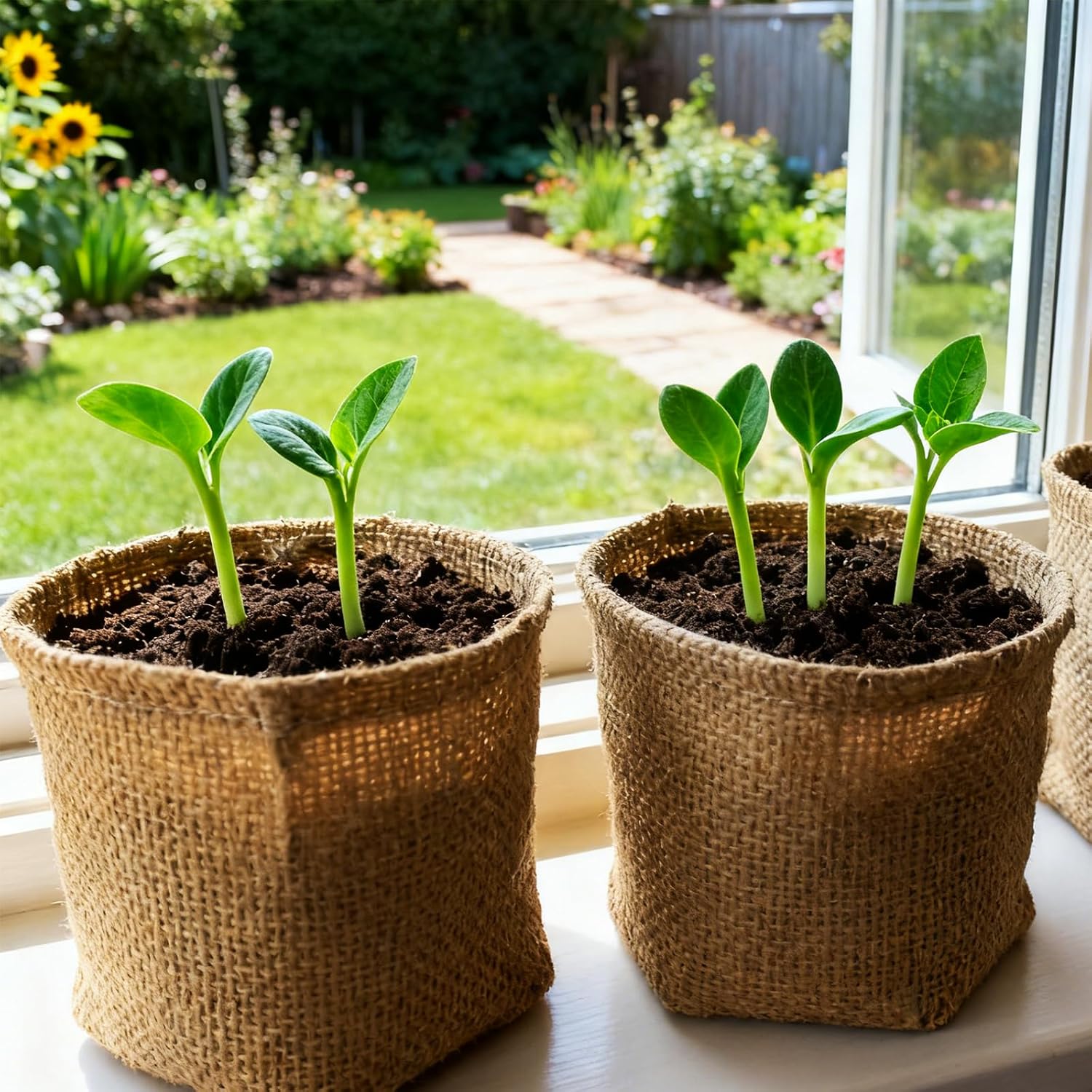 Flower Growing Kits, Windowsill Planting Kit with Planting Bags, Coir Soil & Tools Indoor Gardening Starter Kit with