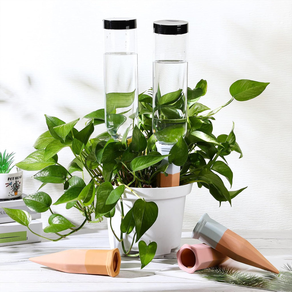 DoubleFill 8 Pcs Terracotta Plant Watering Spikes Self Watering Planter Insert Automatic Plants Waterer Devices 8