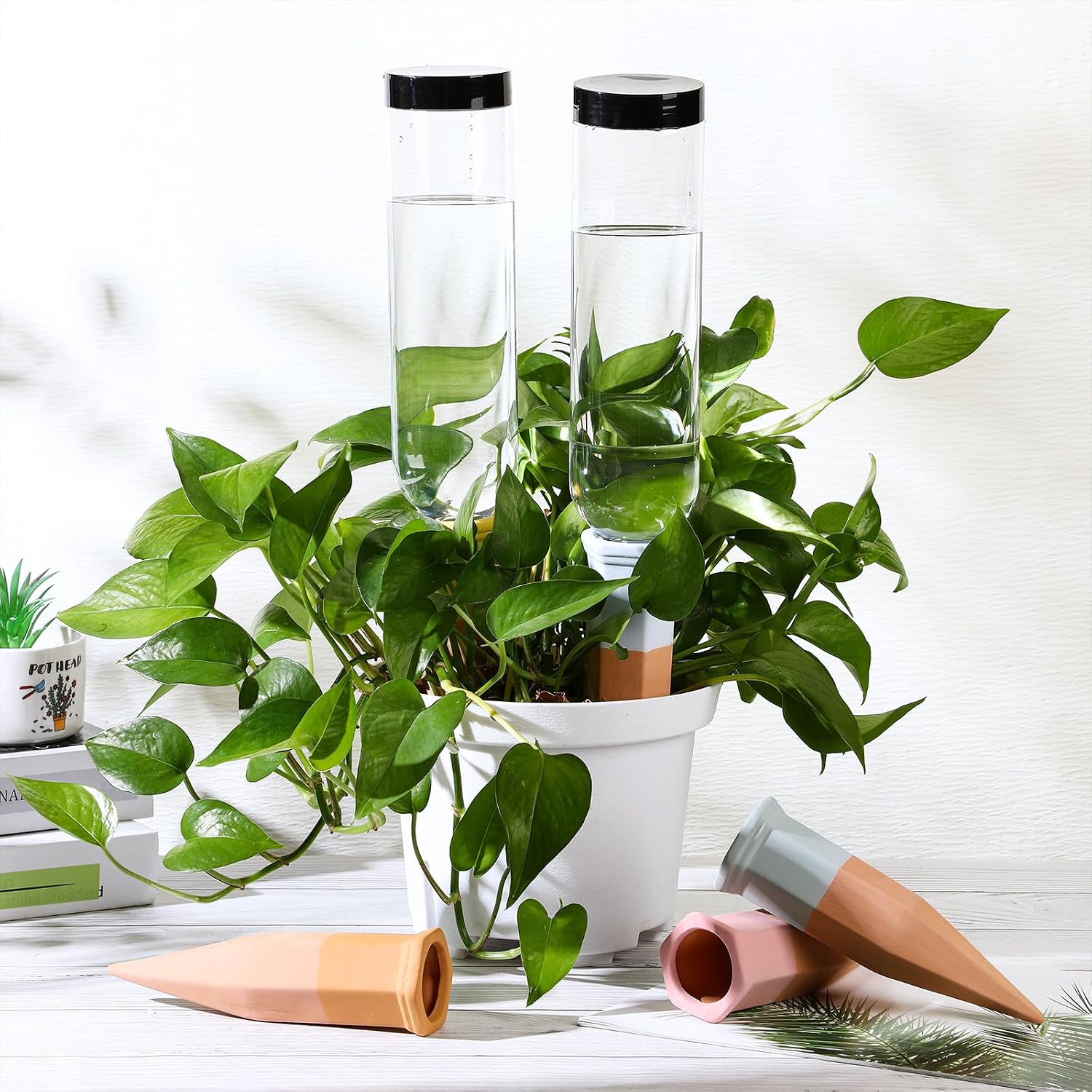 DoubleFill 8 Pcs Terracotta Plant Watering Spikes Self Watering Planter Insert Automatic Plants Waterer Devices 8