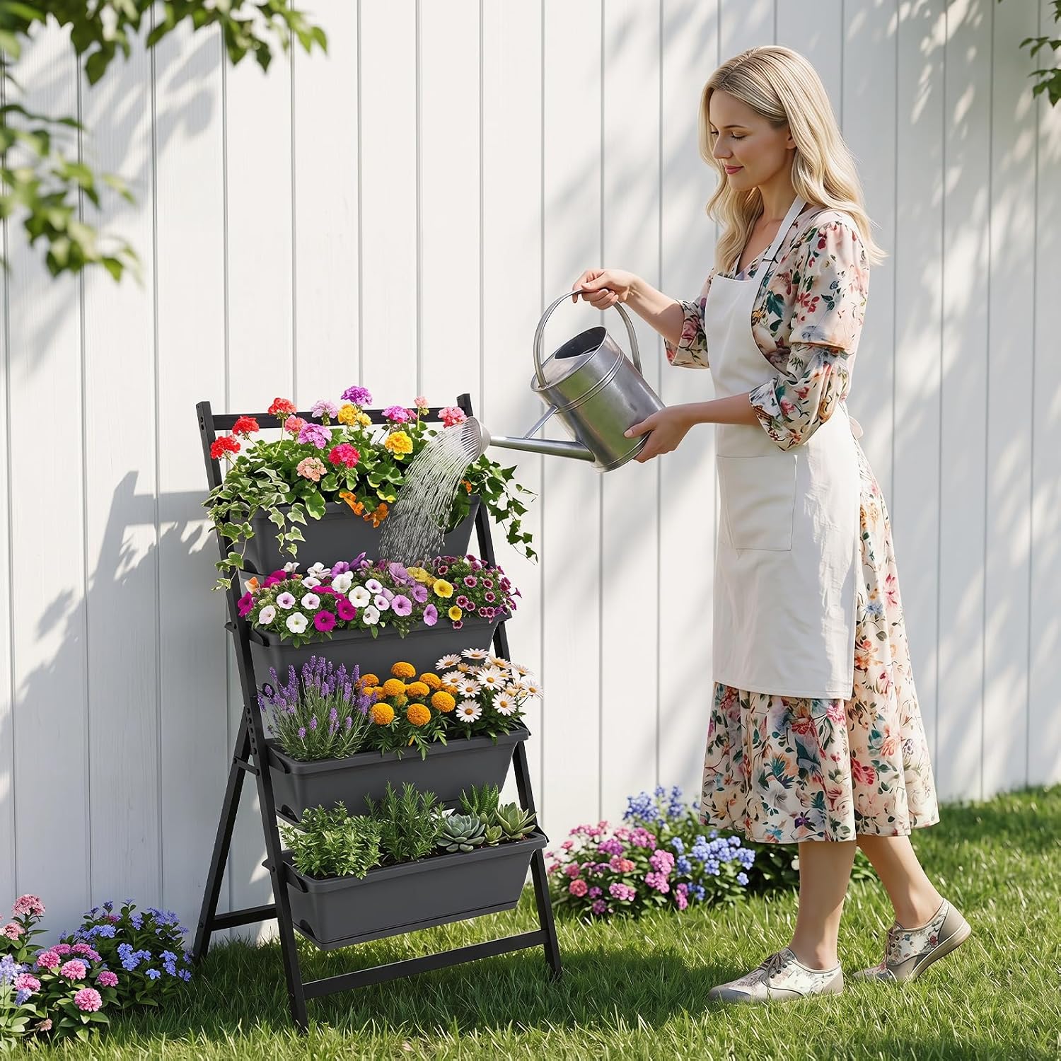 GIANTEX Vertical Raised Garden Bed, 4-Tier Vertical Garden Planters | 4 Container Boxes Drainage System Freestanding