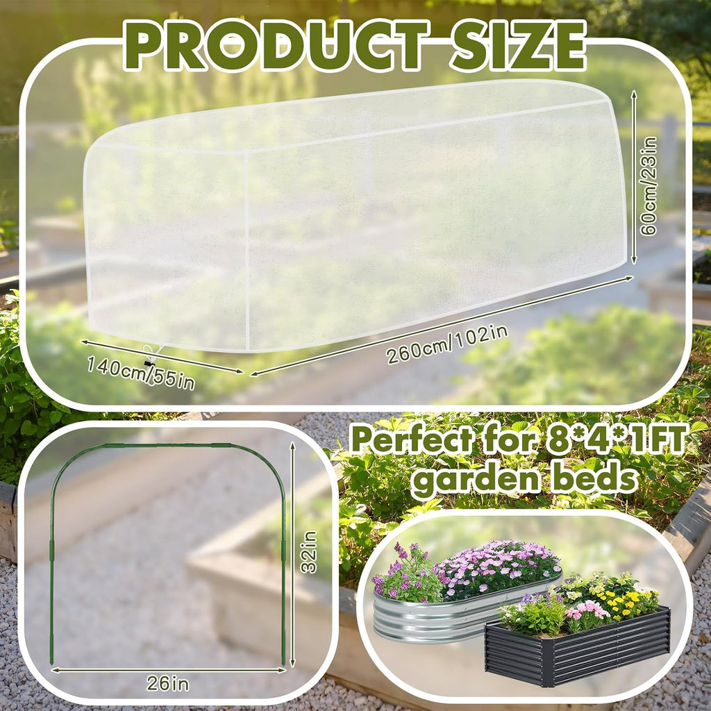 Woanger 2 Pack Garden Netting for Raised Beds Rectangular Pest Barrier with Hoops for Garden Protection Plant Mesh