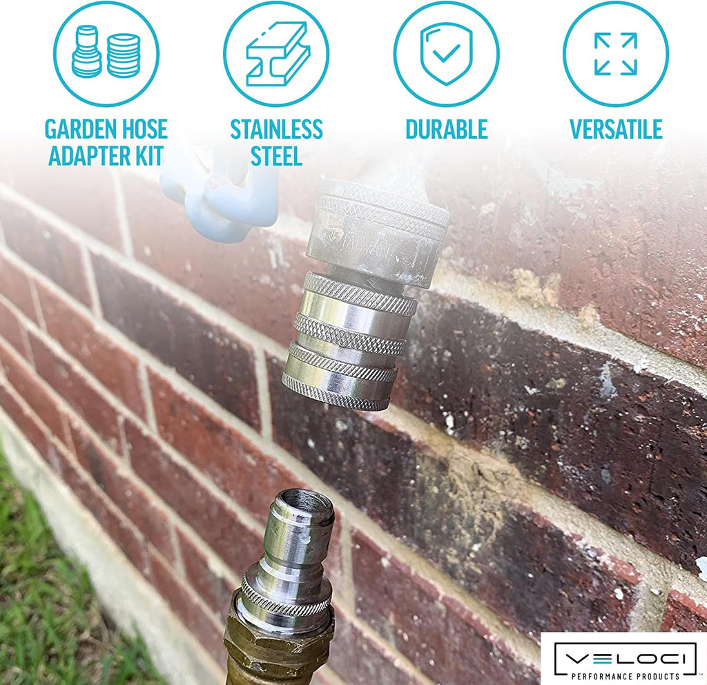 MTM Hydro Pressure Washer Garden Hose Adapter Set, 6 Piece, 3x3 | Kit with 3/4 in Quick Connect Fittings, Stainless