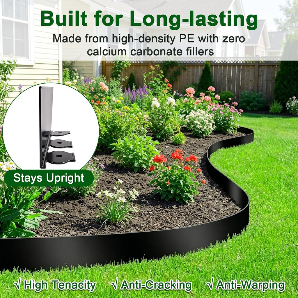 Landscape Edging Kit, 4 Inch Tall 33Ft No Dig Garden Edging Border with 50 Pcs Reinforced Spikes, Plastic Garden