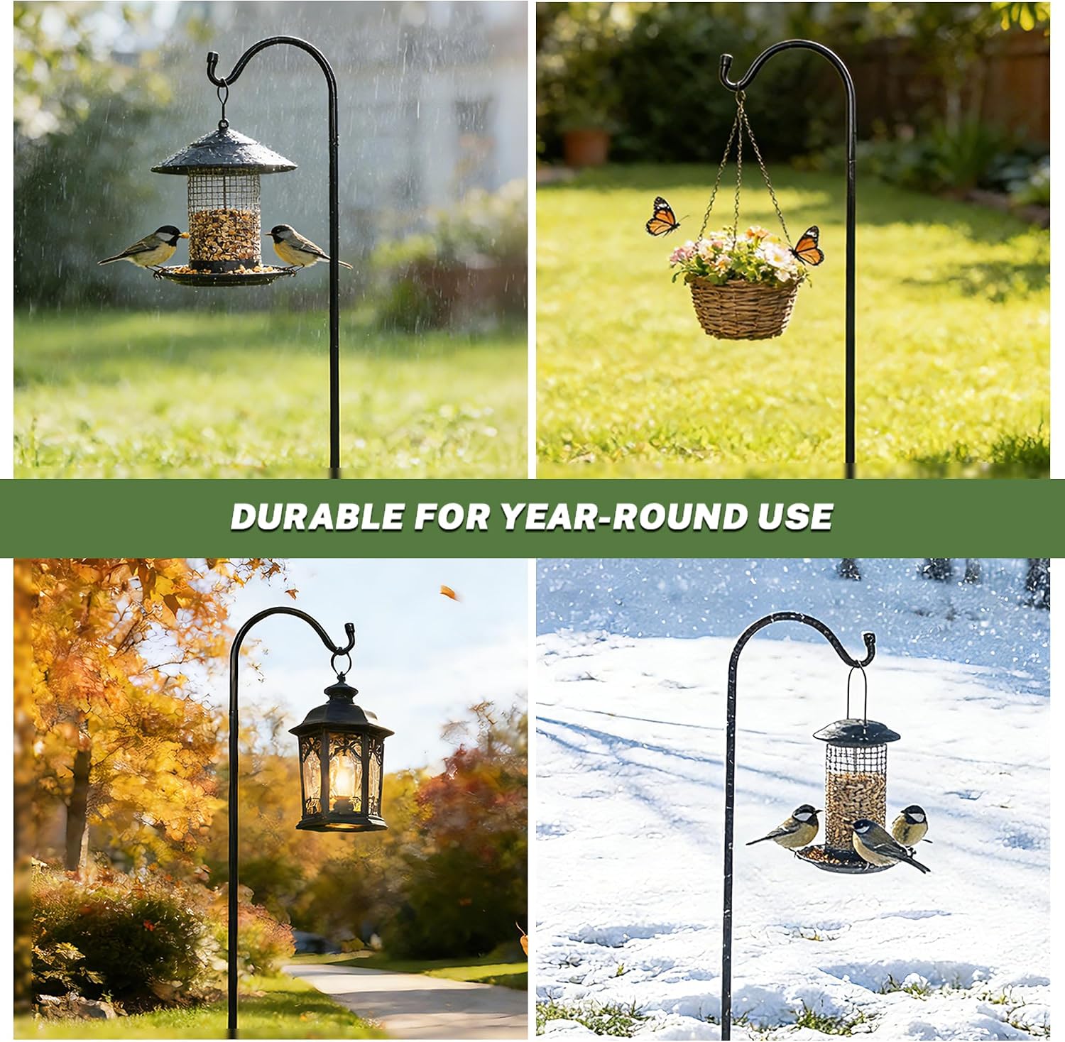 37 Inch Heavy Duty Garden Shepherds Hooks, 8 Pack Garden Hook | Height Adjustable Plant Hangers, for Bird Feeders