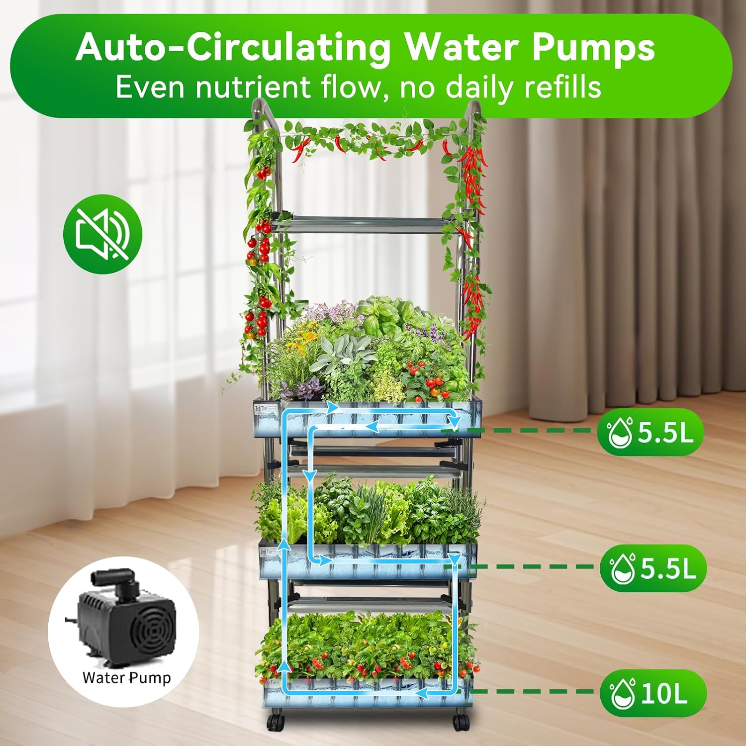 60 Pod Vertical Hydroponic System, Indoor Smart Garden | Full spectrum LED lights, auto water pump, 60 pod vertical